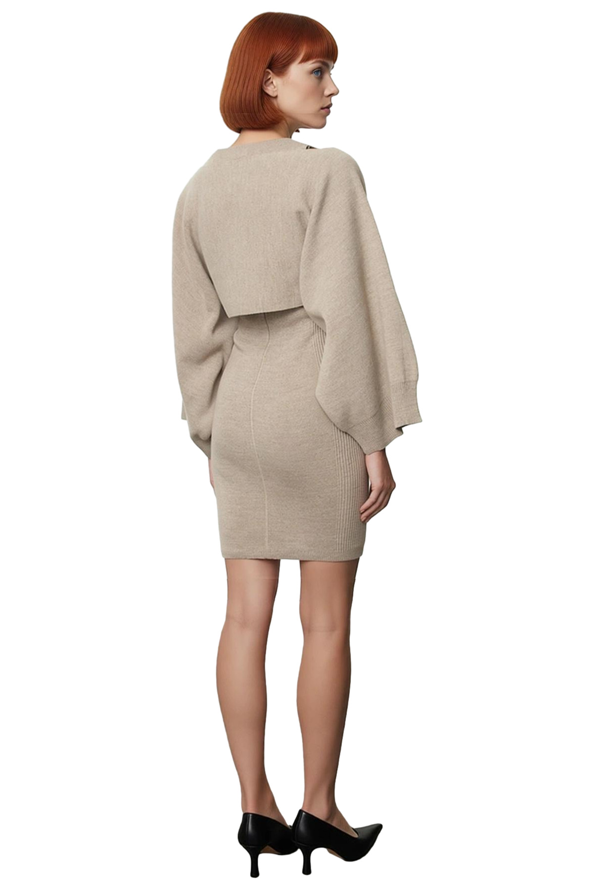 Kadın Triko Bisiklet Yaka Uzun Kollu Bolero Mini Bodycon Elbise Takımı Modern Şıklık Kaliteli
