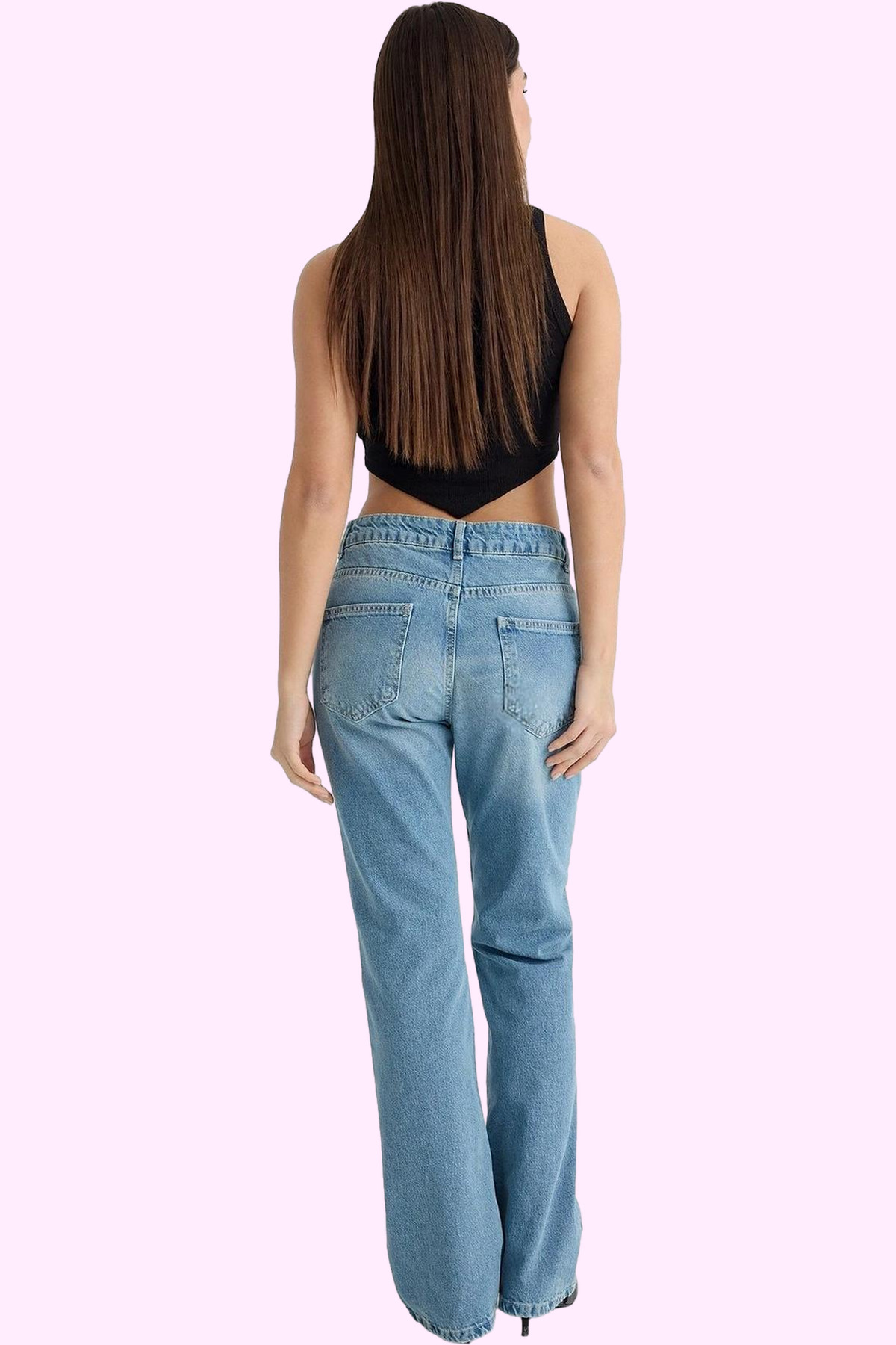 Kadın Moda Düşük Bel Flare Jean Pamuklu Günlük Kullanım İçin Hafta Sonu Mevsimlik Kullanım