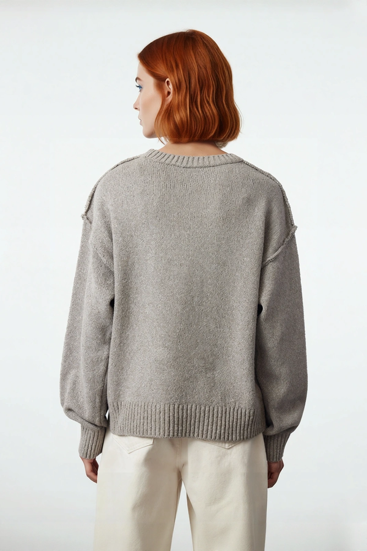 Kadın Oversize Basic Triko Kazak Bisiklet Yaka Uzun Kollu Rahat Kışlık Giyim Modern Kesim Kaliteli