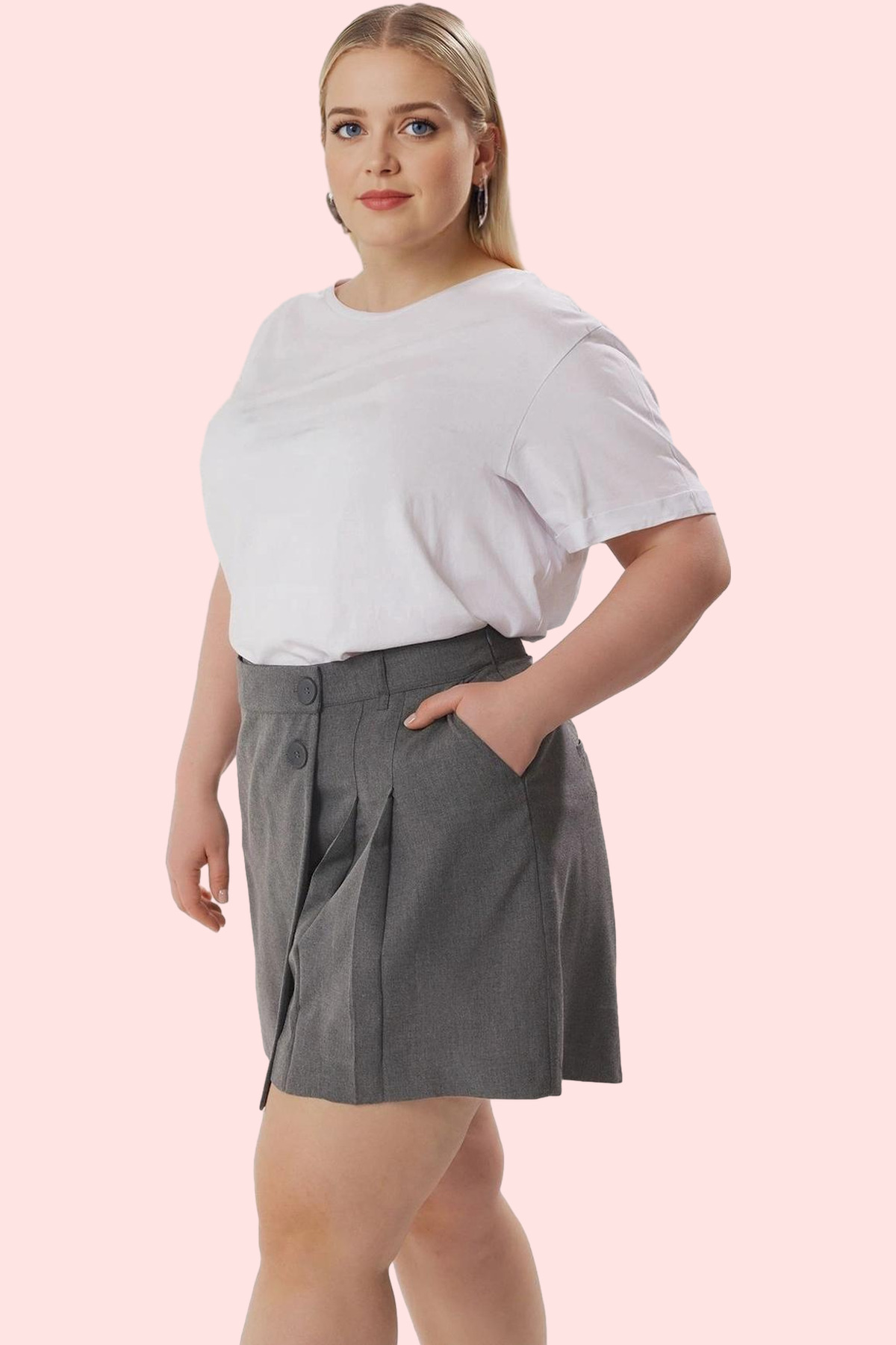 Kadın Moda Şort Etek Yüksek Bel Dokuma Büyük Beden Günlük Kombinler Hafta Sonu Kaliteli Malzeme