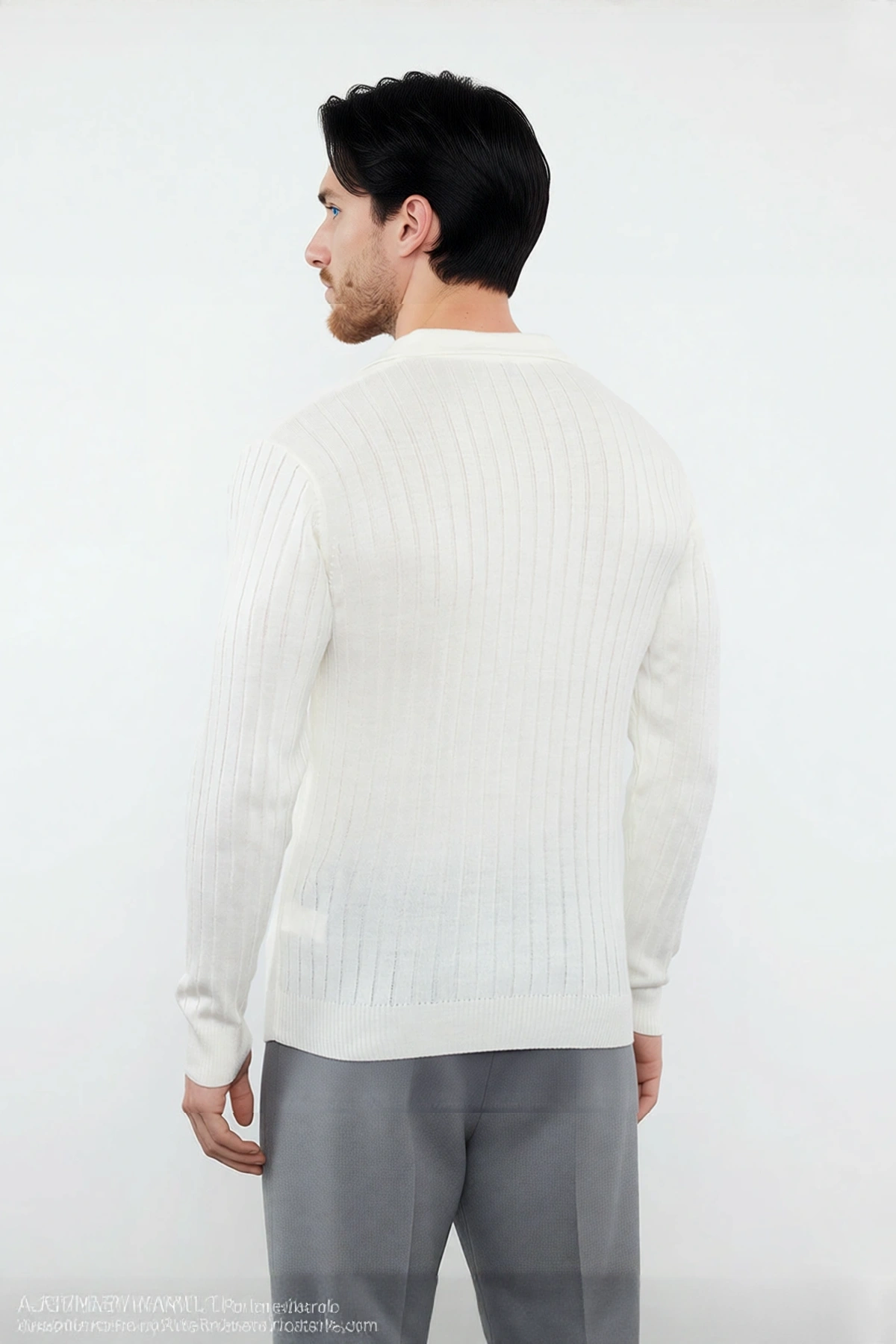 Erkek Ekru Fitted Polo Yaka Uzun Kollu İnce Triko Kazak Basic Şık Günlük Kombinler İçin İdeal