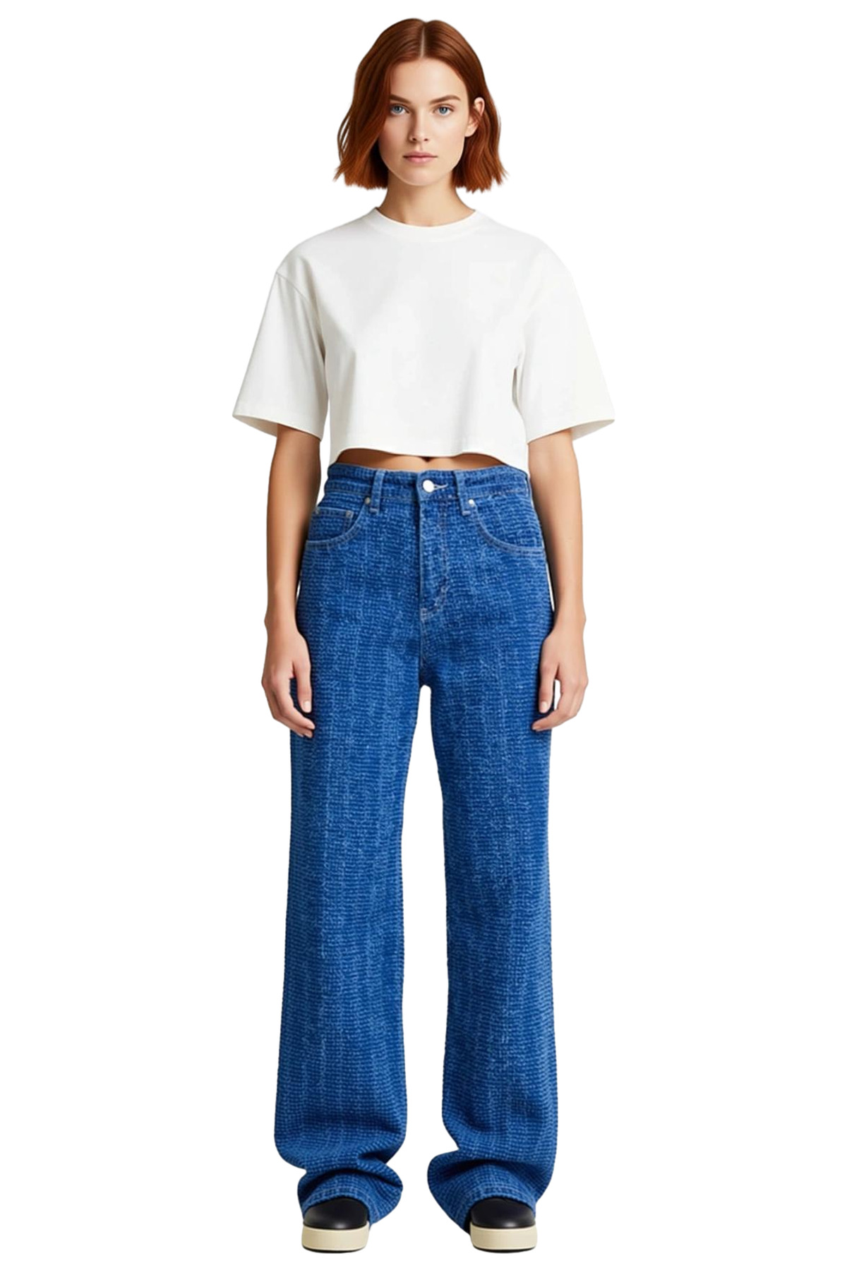 Kadın Dokulu Wide Leg Jean Pantolon Fonksiyonel Dayanıklı Kaliteli Konforlu Estetik Modern