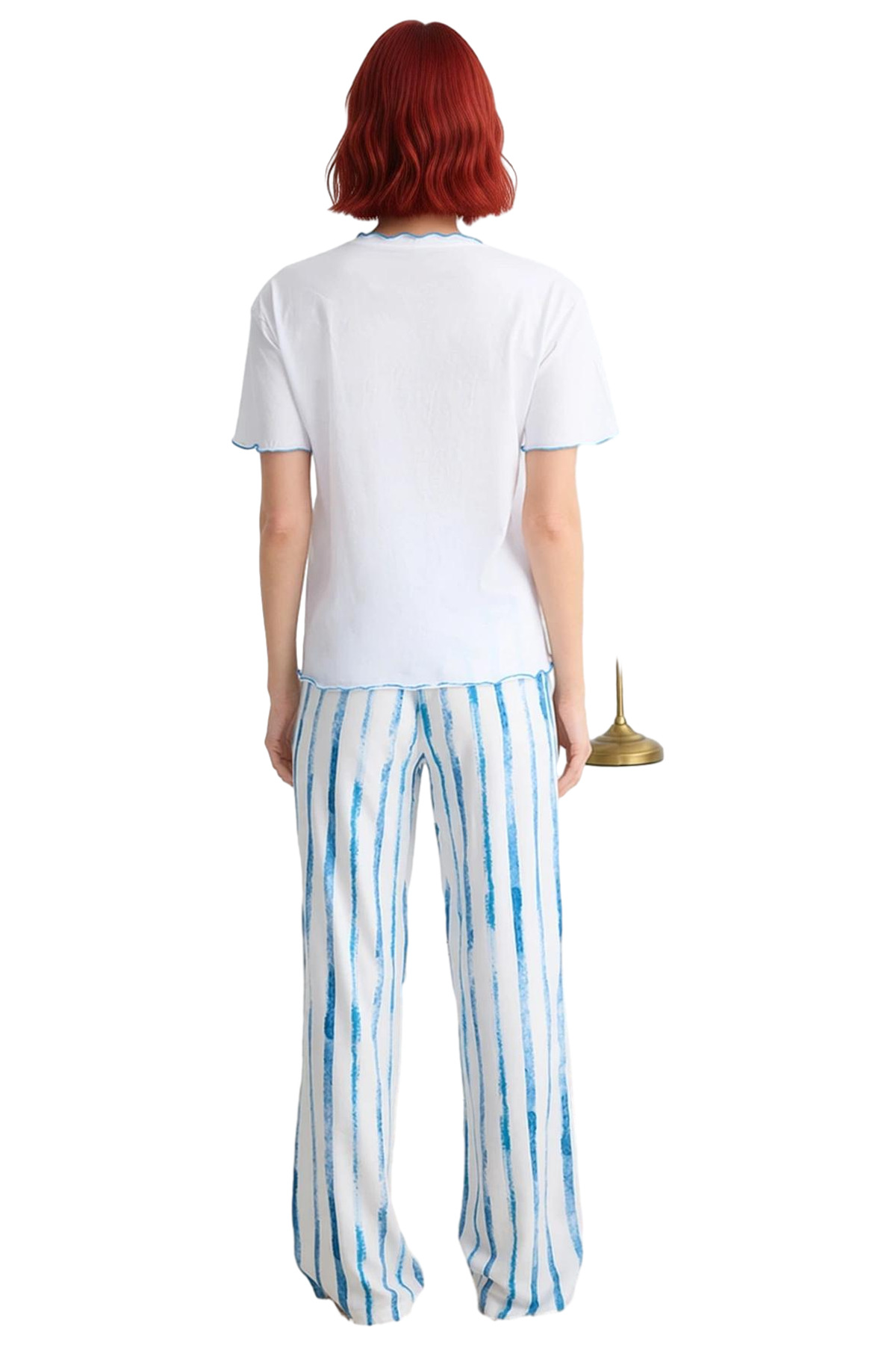Kadın Rahat Viskoz Örme Pijama Takımı Çizgili Desenli Ev Giyim Seti Özenle Seçilmiş