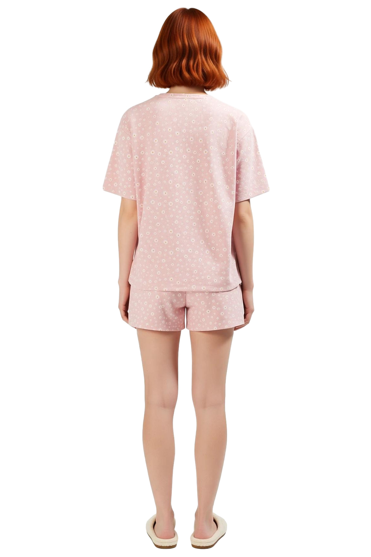 Kadın Çiçekli Waffle Pijama Takımı Rahat Örme Kumaş Şık Görünüm Uzun Ömürlü