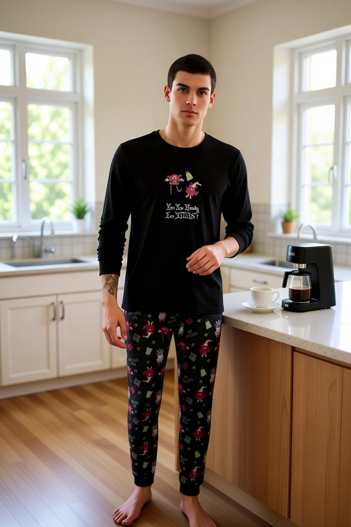 Erkek Yılbaşı Temalı Regular Fit Pijama Takımı Fonksiyonel Dayanıklı Kaliteli Konforlu Şık