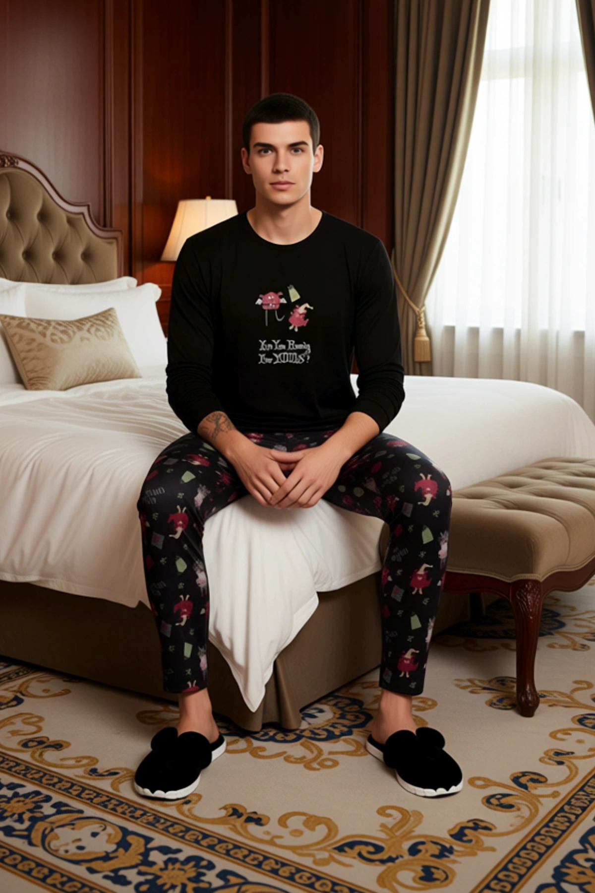 Erkek Yılbaşı Temalı Regular Fit Pijama Takımı Fonksiyonel Dayanıklı Kaliteli Konforlu Şık