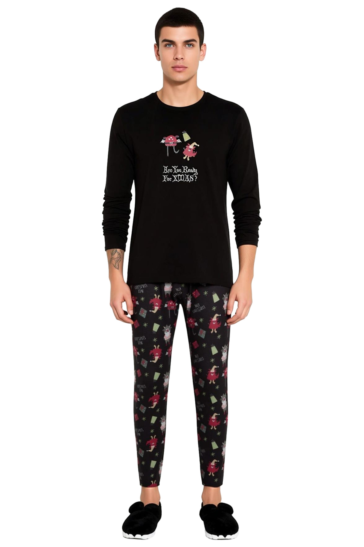 Erkek Yılbaşı Temalı Regular Fit Pijama Takımı Fonksiyonel Dayanıklı Kaliteli Konforlu Şık