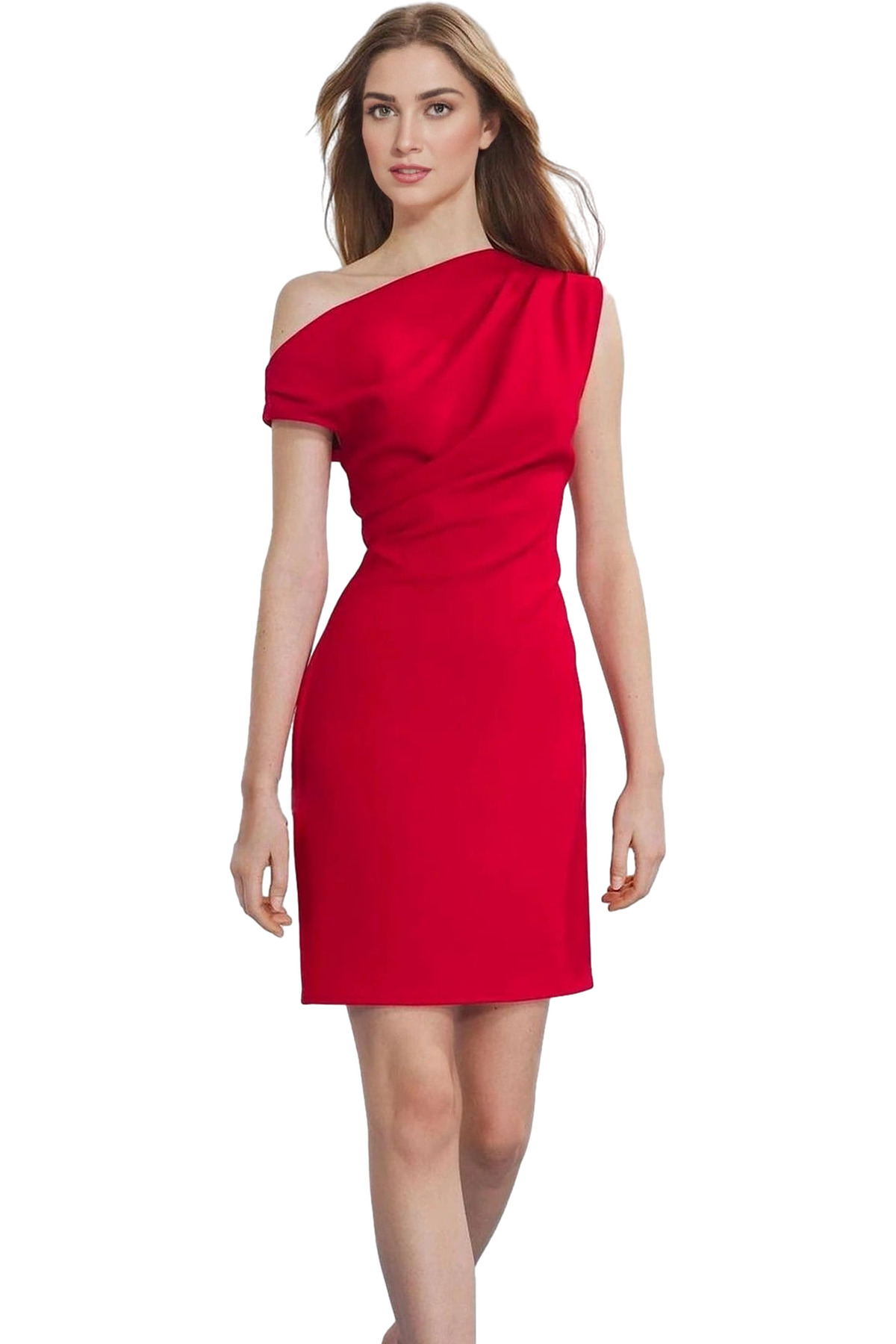 Alternative view of Yazlık Mini Elbise Bodycon Kalıp Tek Kol Dokuma Kumaş Seçkin Malzeme Şık Görünüm