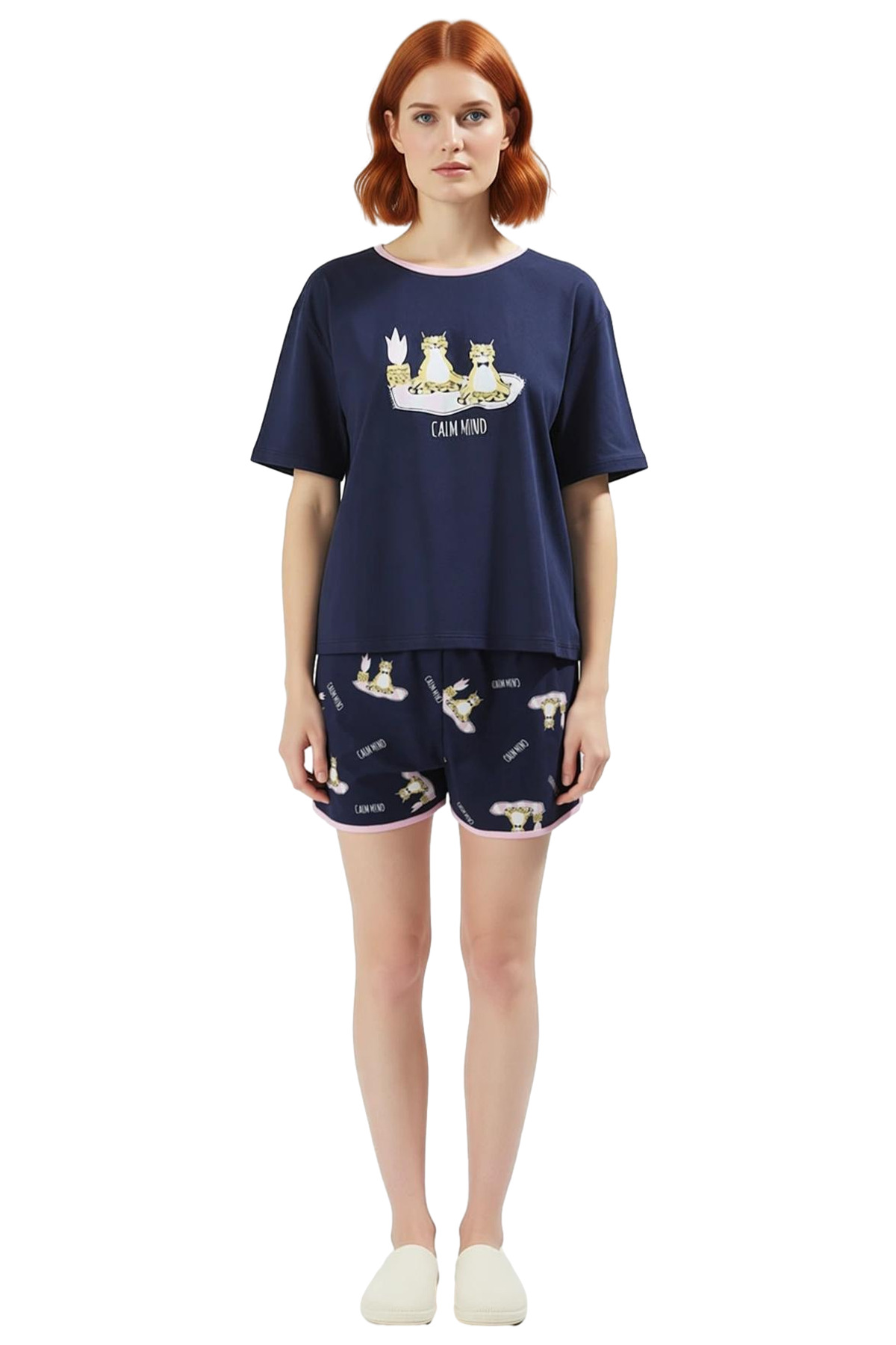 Kadın %100 Pamuklu Kısa Kollu Bisiklet Yaka Pijama Takımı Rahat Kullanım Uzun Ömürlü Modern Stil