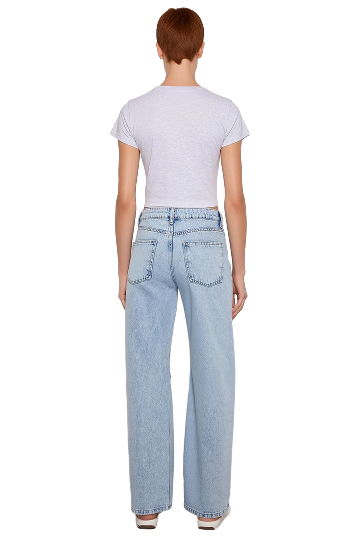 Kadın Açık Yüksek Bel Geniş Paça Denim Pantolon Fonksiyonel Dayanıklı Kaliteli Konforlu Şık