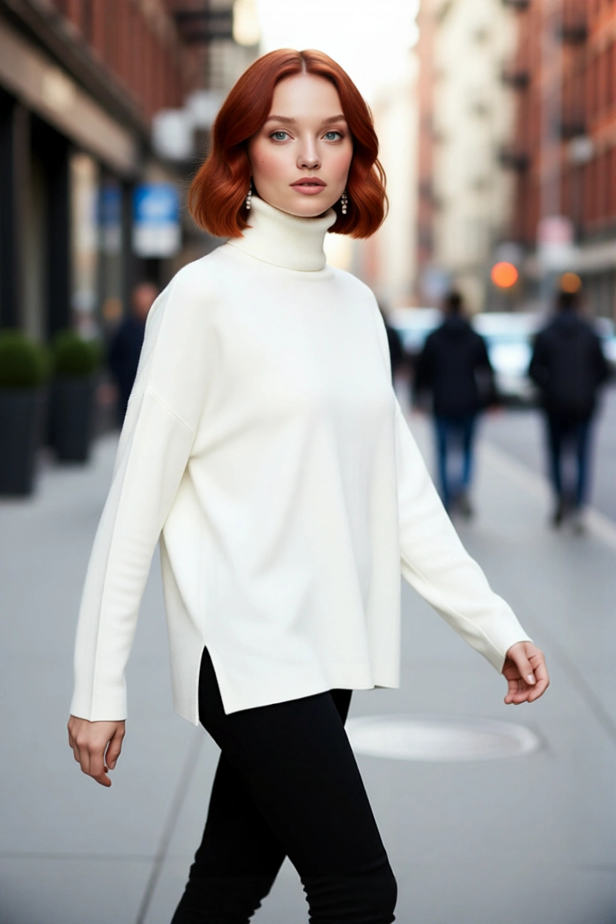 Kadın Oversize Balıkçı Yaka Düşük Kol Akrilik Triko Kazak Kış Sezonu İçin Uzun Basic Model