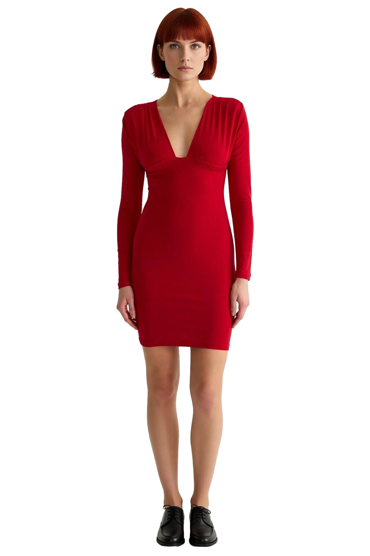 Kadın Uzun Kollu V Yaka Vücudu Saran Mini Elbise Şık Gece Davetleri İçin İdeal Bodycon Kesim
