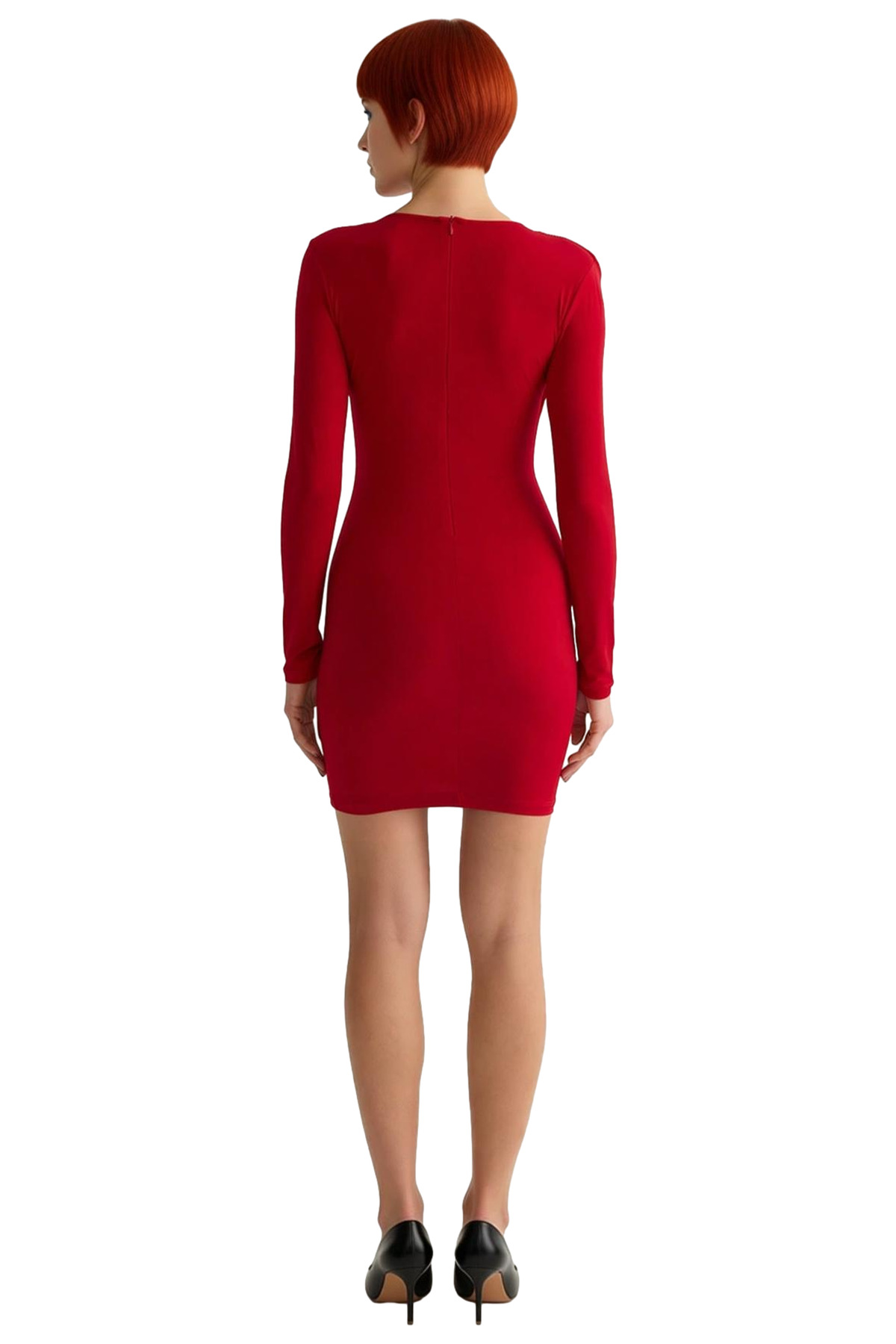 Kadın Uzun Kollu V Yaka Vücudu Saran Mini Elbise Şık Gece Davetleri İçin İdeal Bodycon Kesim
