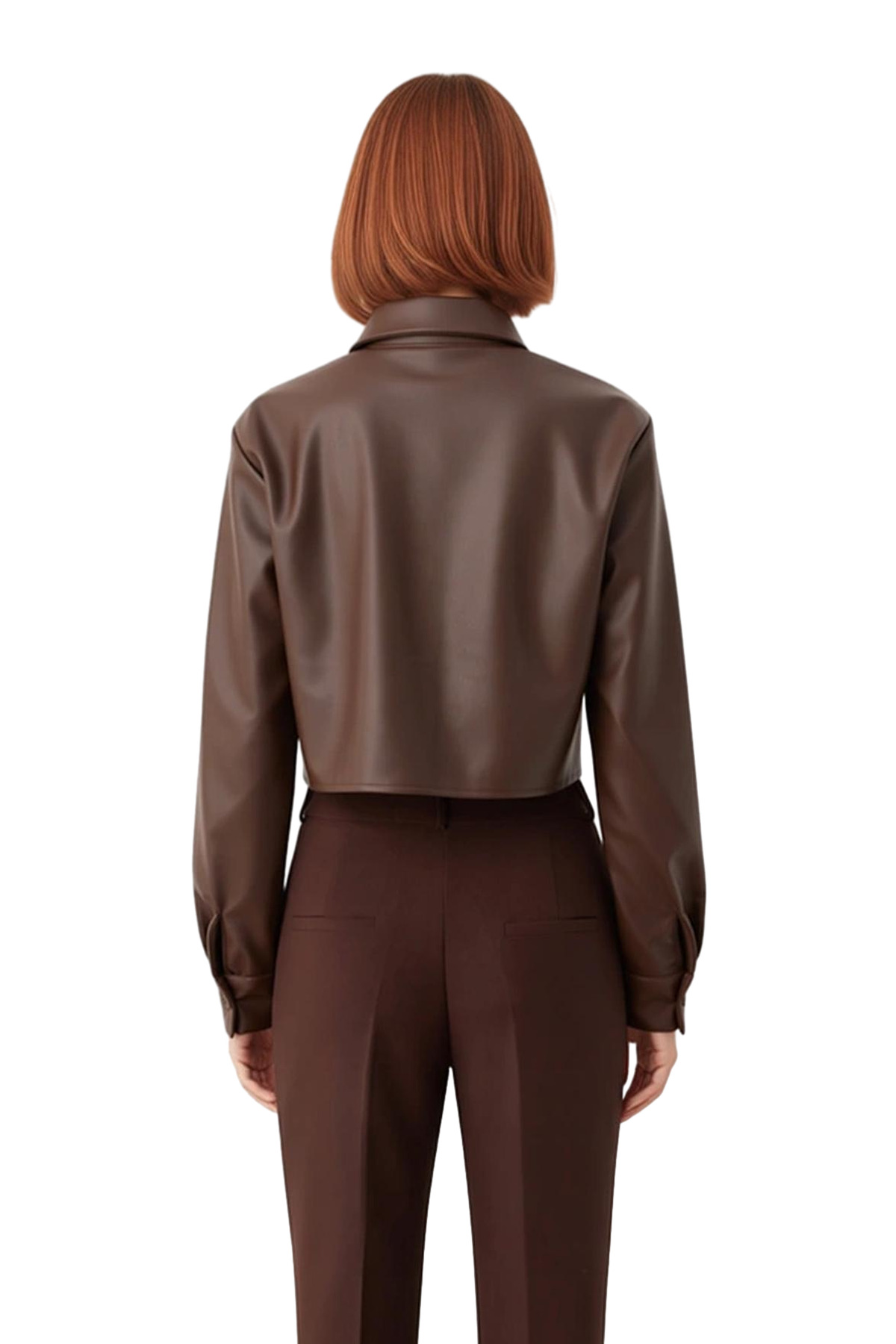 Kadın Suni Deri Crop Gömlek Fonksiyonel Dayanıklı Kaliteli Konforlu Estetik Premium Modern