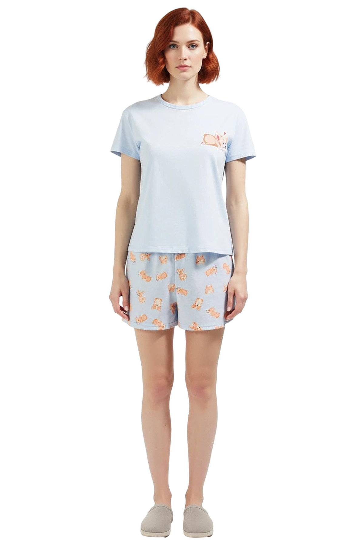 Kadın Pamuklu Örme Pijama Takımı Kısa Kollu Bisiklet Yaka Yazlık Rahat Şık Görünüm Uzun Ömürlü