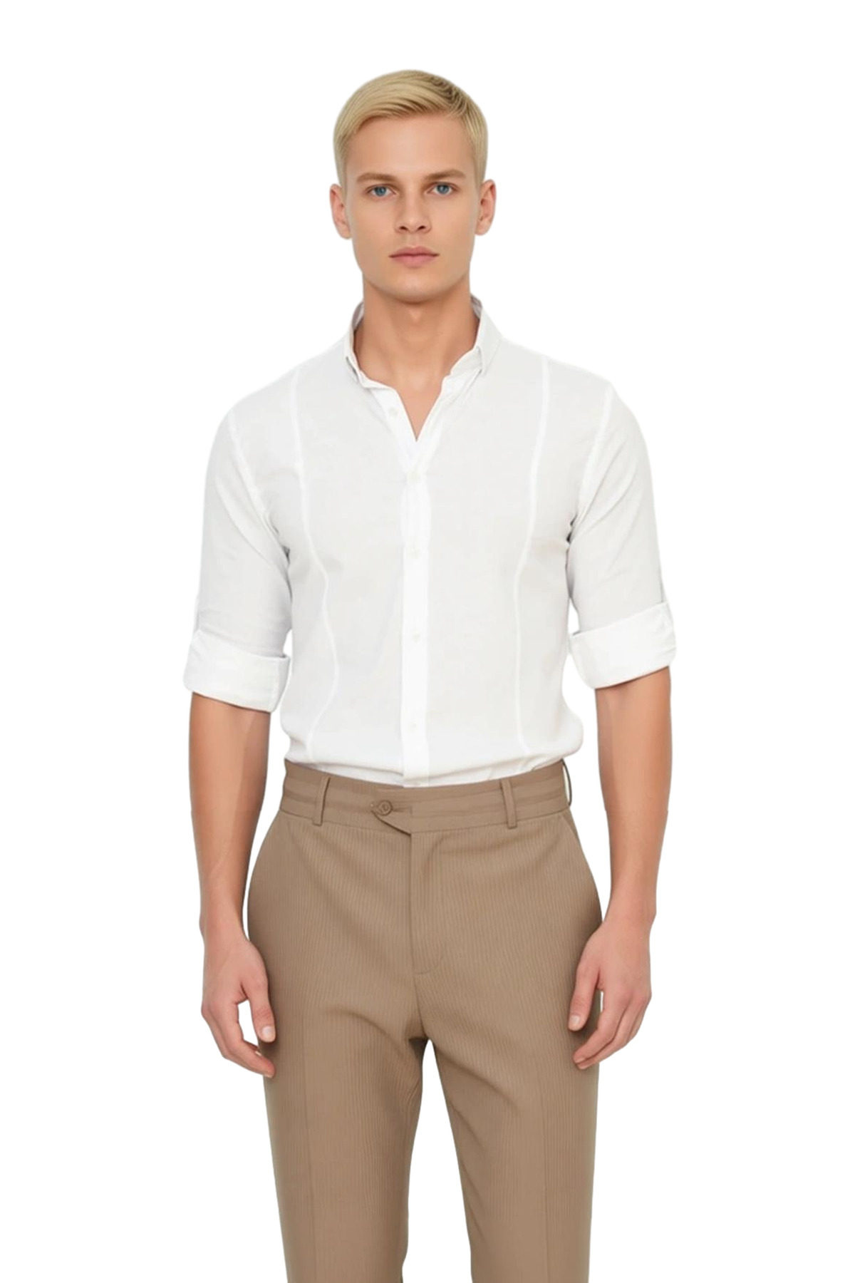 Erkek Düğmeli Yaka Slim Fit Apolet Detaylı Uzun Kollu Kolay Ütülenebilir Dokuma Gömlek Modern Şıklık
