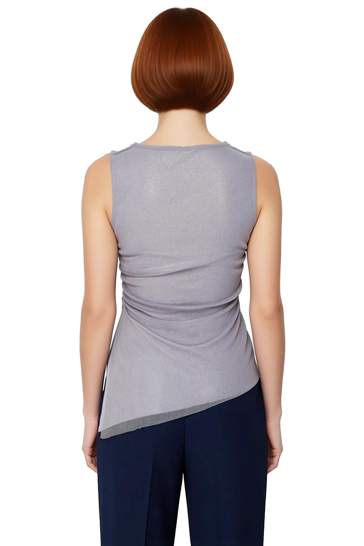 Tül Büzgülü Regular Kalıp Kolsuz Örme Bluz Yazlık Günlük Moda Özenle Seçilmiş Özel Tasarım