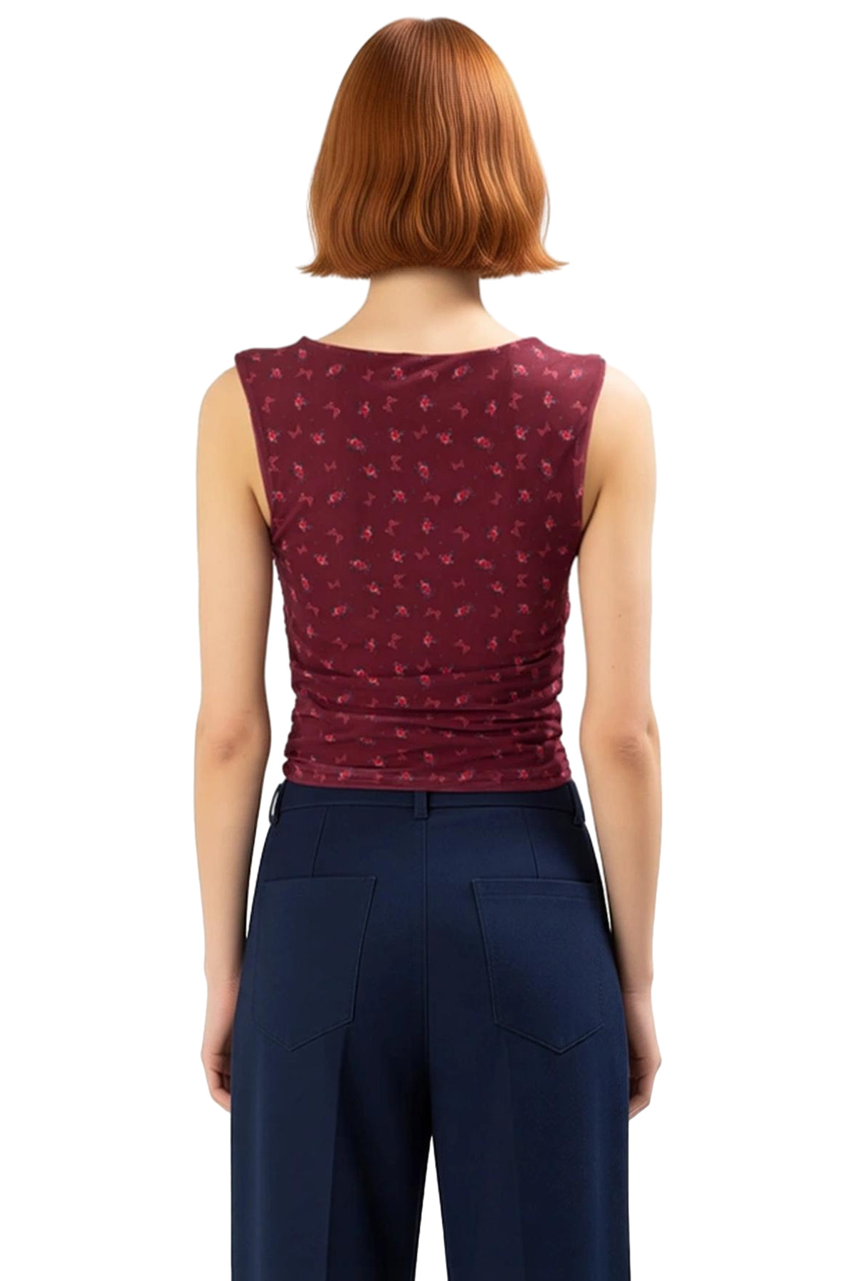 Çiçekli Örme Tül Bluz Fitted Kalıp Rahat Yazlık Trend Tasarım Zarifane
