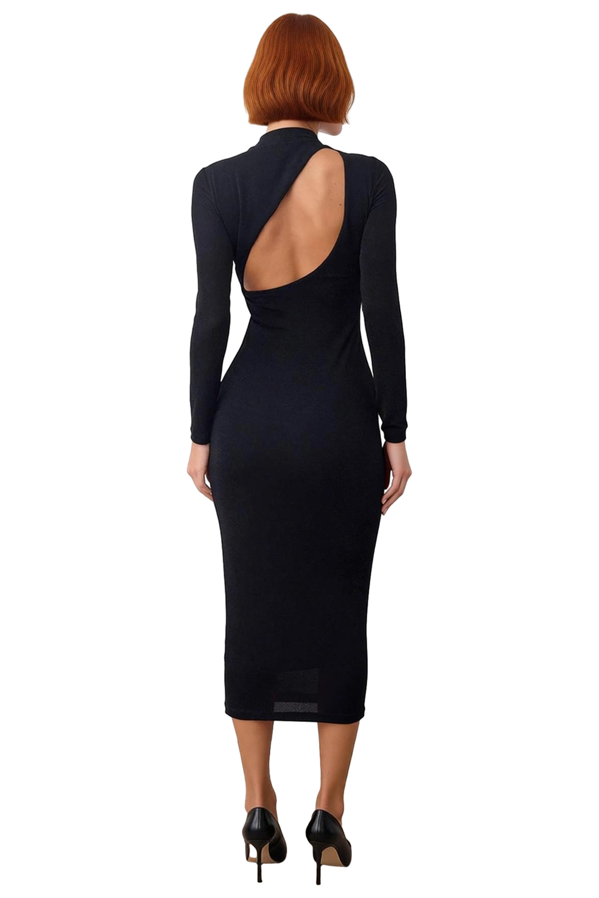 Kadın Bodycon Dik Yaka Simli Örme Maxi Elbise Özel Günlerinizi Işıltıyla Tamamlar Kış Şıklığı