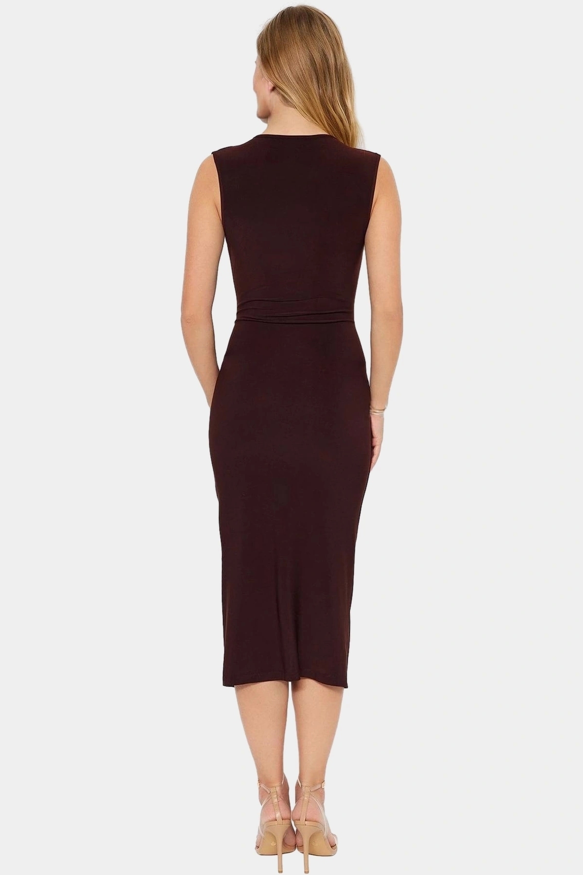 Kadın Bodycon Midi Elbise V Yaka Büzgü Detayı Gündüz Ve Gece Kullanımı Yaz Aylarının Vazgeçilmezi