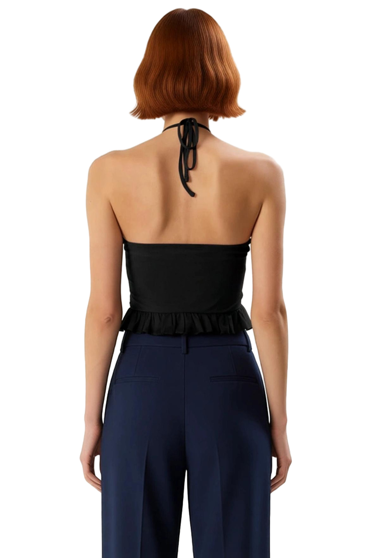 Halter Yaka Fitted Örme Bluz Krop Boy Yazlık Şık Tasarım Mükemmel Uyum Seçkin Malzeme