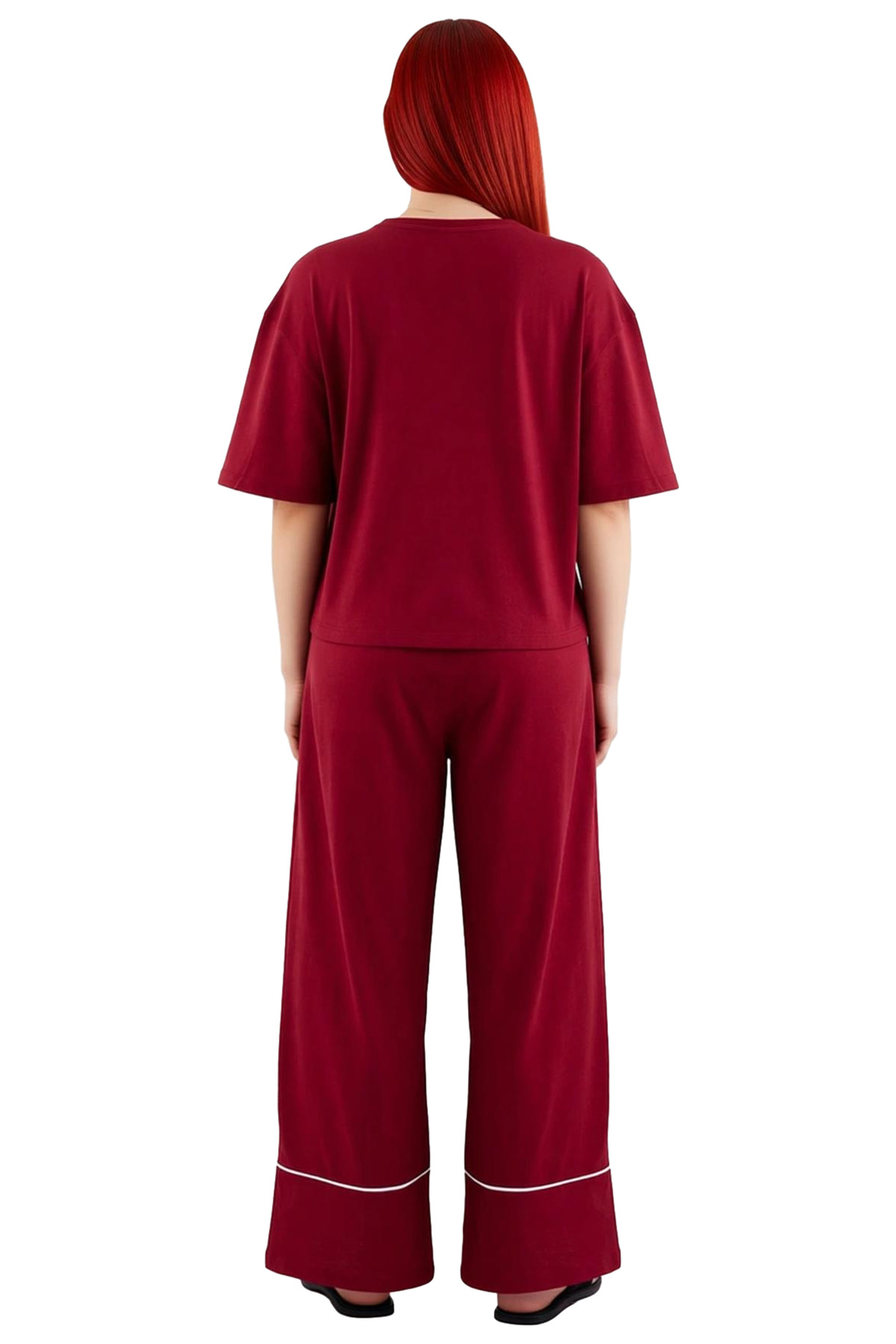Kadin Ayicik Baskılı Wide Leg Pijama Takımı Fonksiyonel Dayanıklı Kaliteli Konforlu Modern
