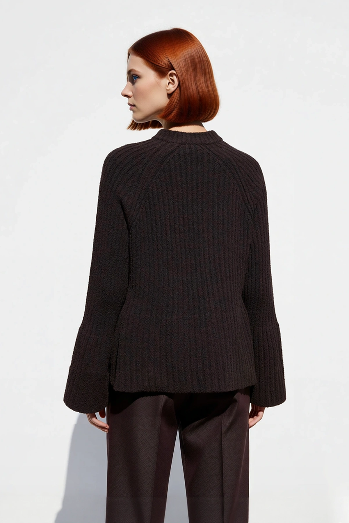 Kadın Regular Kalıp Sürdürülebilir Triko Kazak Reglan Kollu Peplum Detaylı Orta Kalınlıkta Günlük