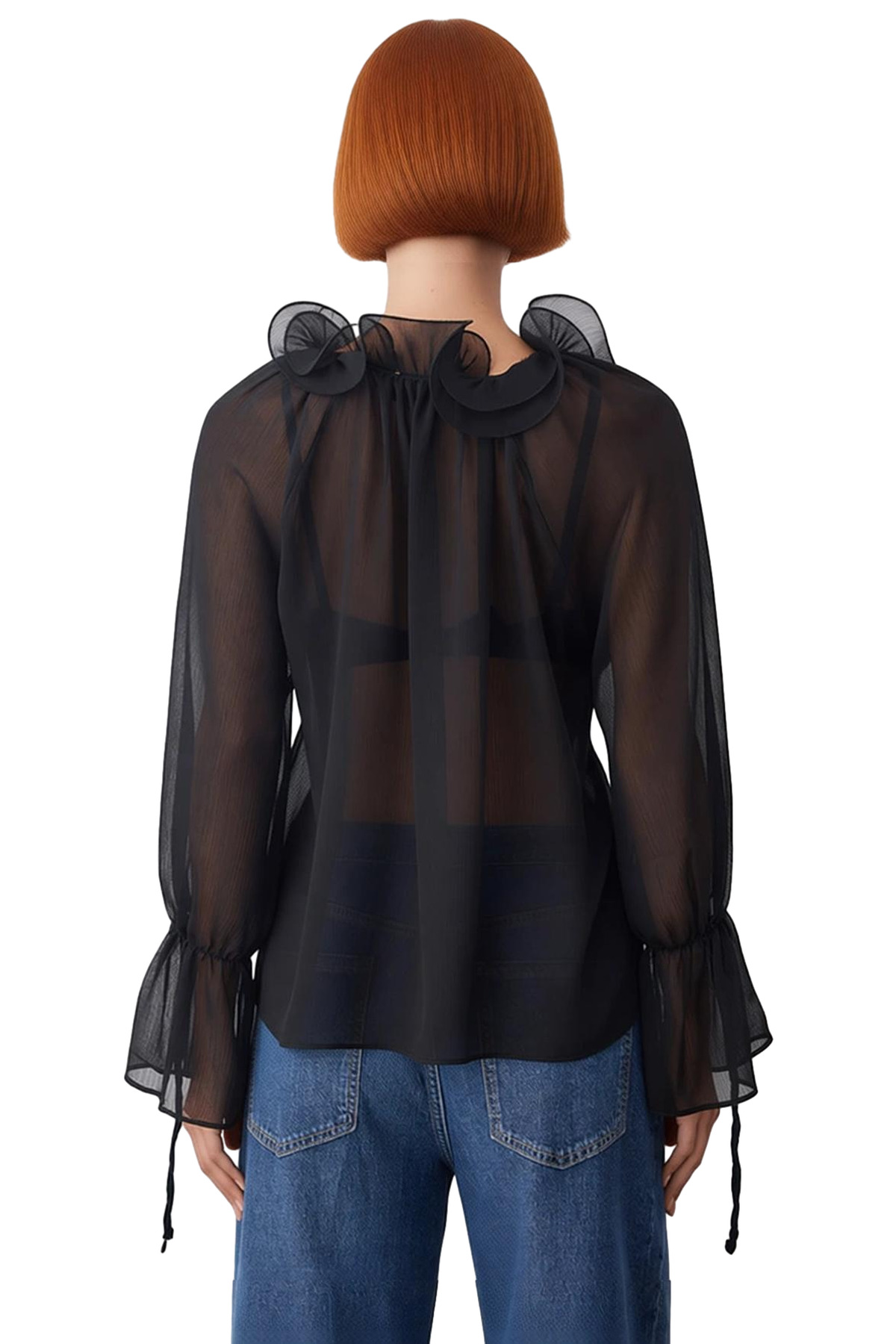 Kadın Boyundan Bağlamalı Oversize Reglan Kol Şifon Bluz Kaliteli Şık Rahat Modern Zarif