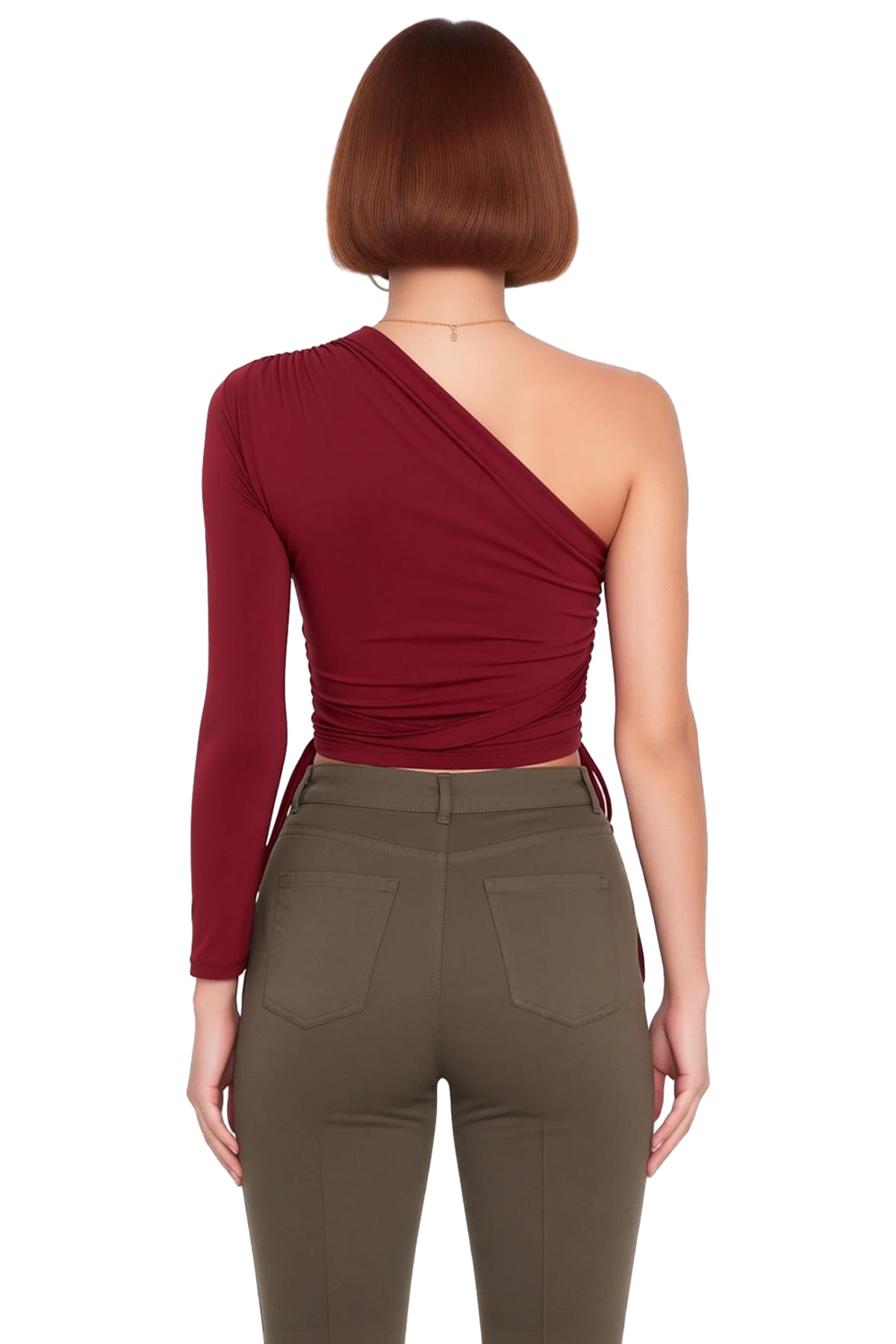 Tek Kol Uzun Kollu Crop Bluz Örme Kumaştan Kadın Profesyonel Görünüm Rahat Kullanım