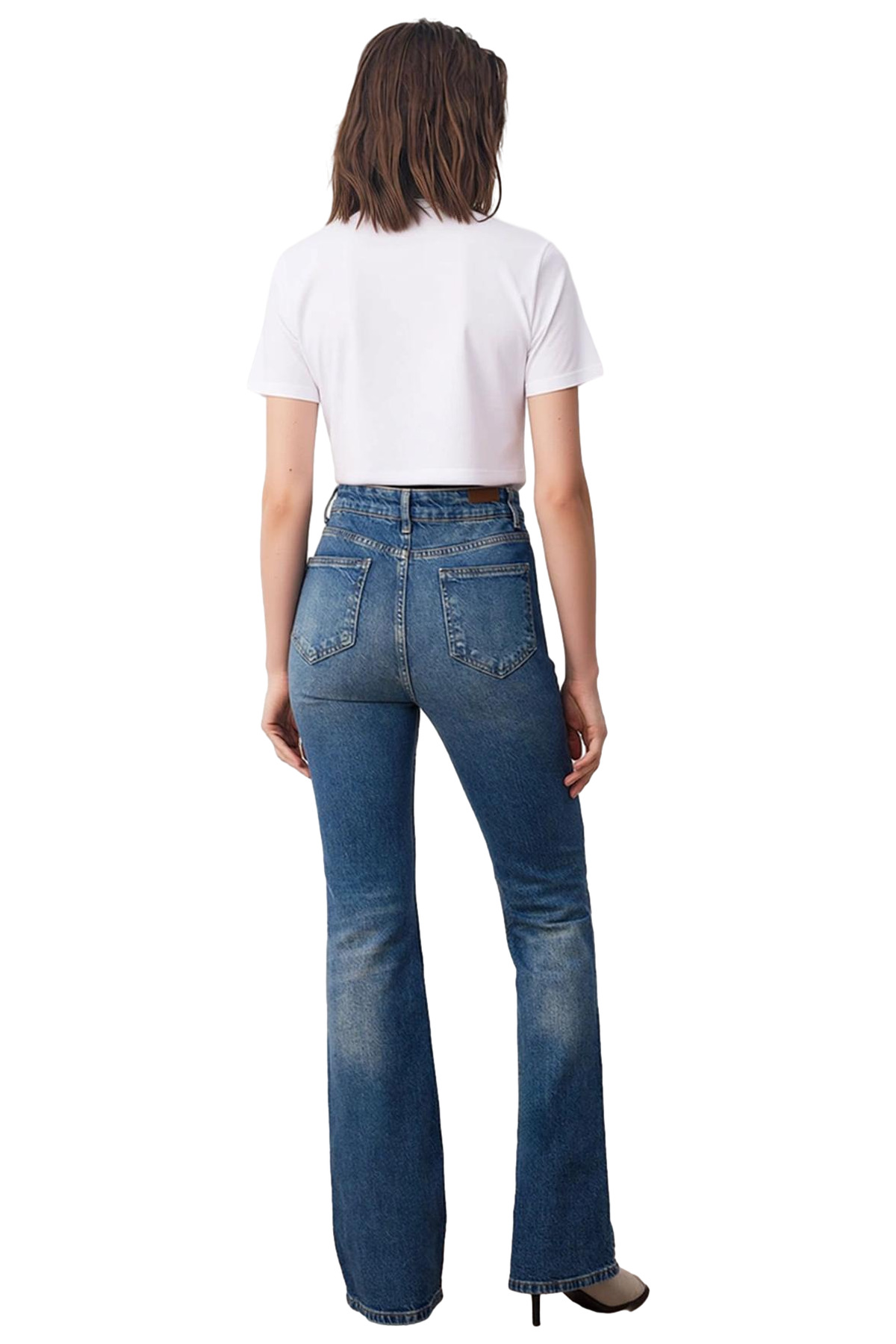 Kadın Moda Yüksek Bel Uzun Boy Flare Jean Pantolon Pamuk Günlük Kombinler Mevsimlik Kullanım