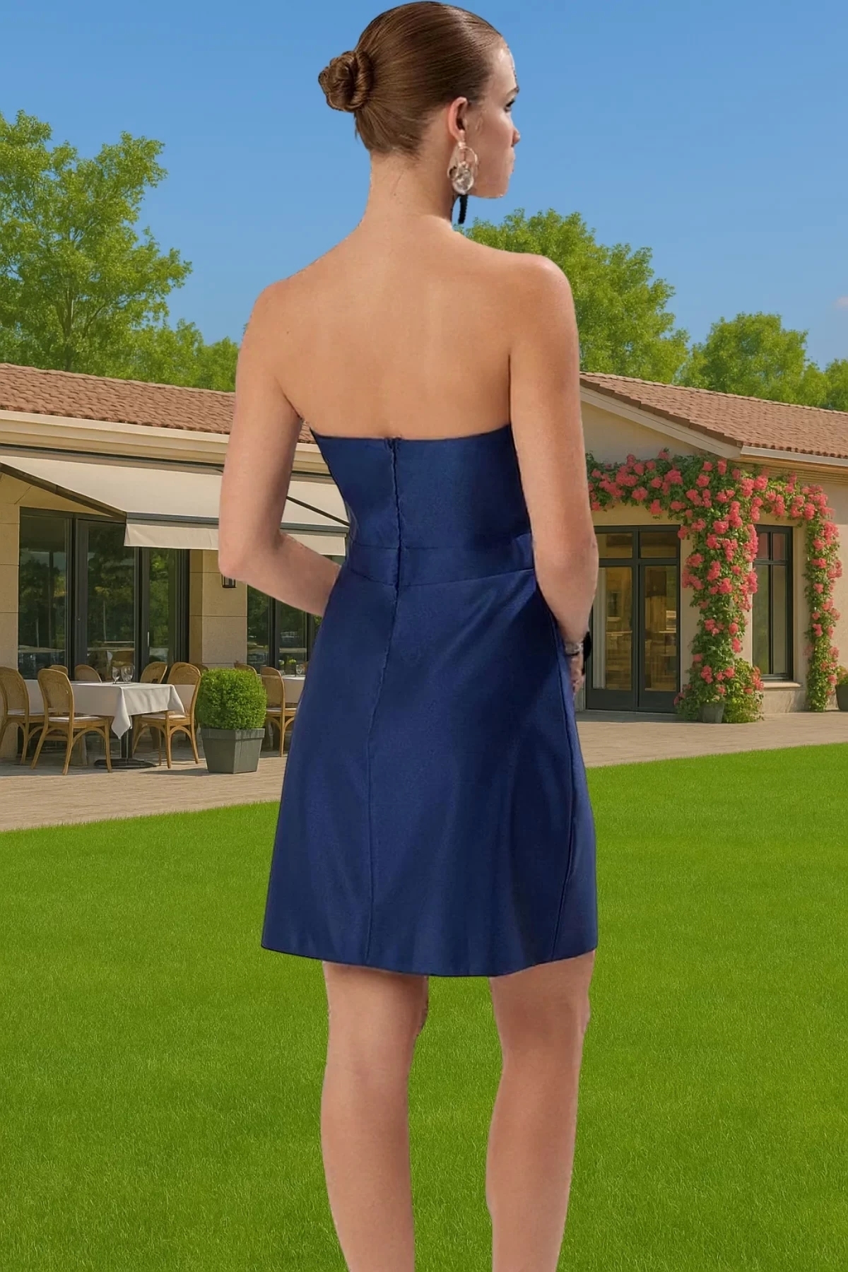 Kadın Mini Straplez A Kesim Abiye Elbise Mat Saten Özel Günler Günlük Kullanım Modern Tasarım