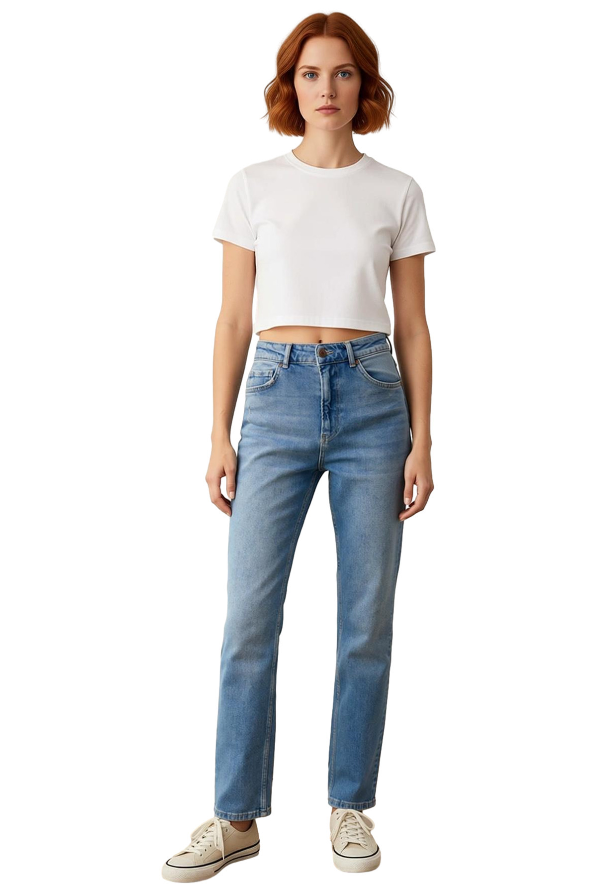 Kadın Yüksek Bel Rahat Kesim Denim Pantolon Fonksiyonel Dayanıklı Kaliteli Konforlu Modern