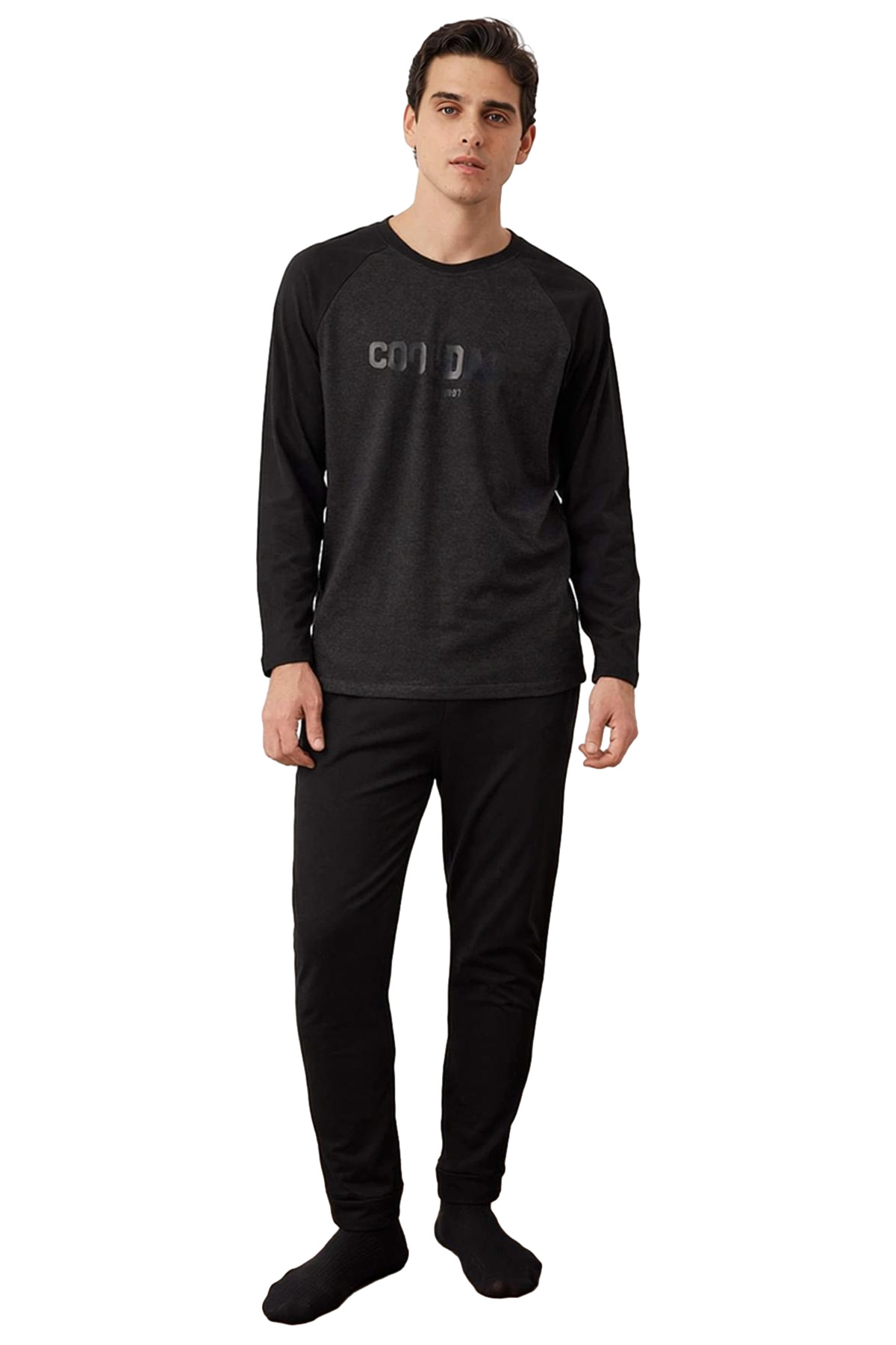 Erkek Slogan Baskılı Reglan Kol Pijama Takımı Fonksiyonel Dayanıklı Kaliteli Konforlu Spor