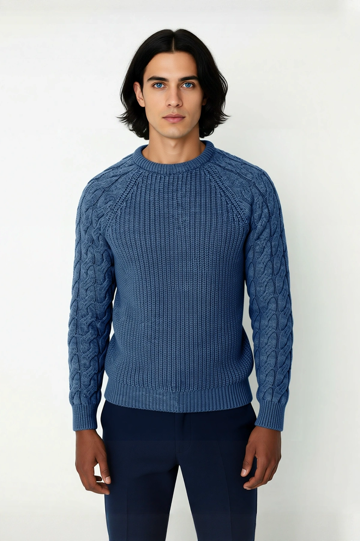 Unisex Casual Regular Fit Bisiklet Yaka Saç Örgü Desenli Kalın Triko Kazak Kış Kombinleri İçin İdeal