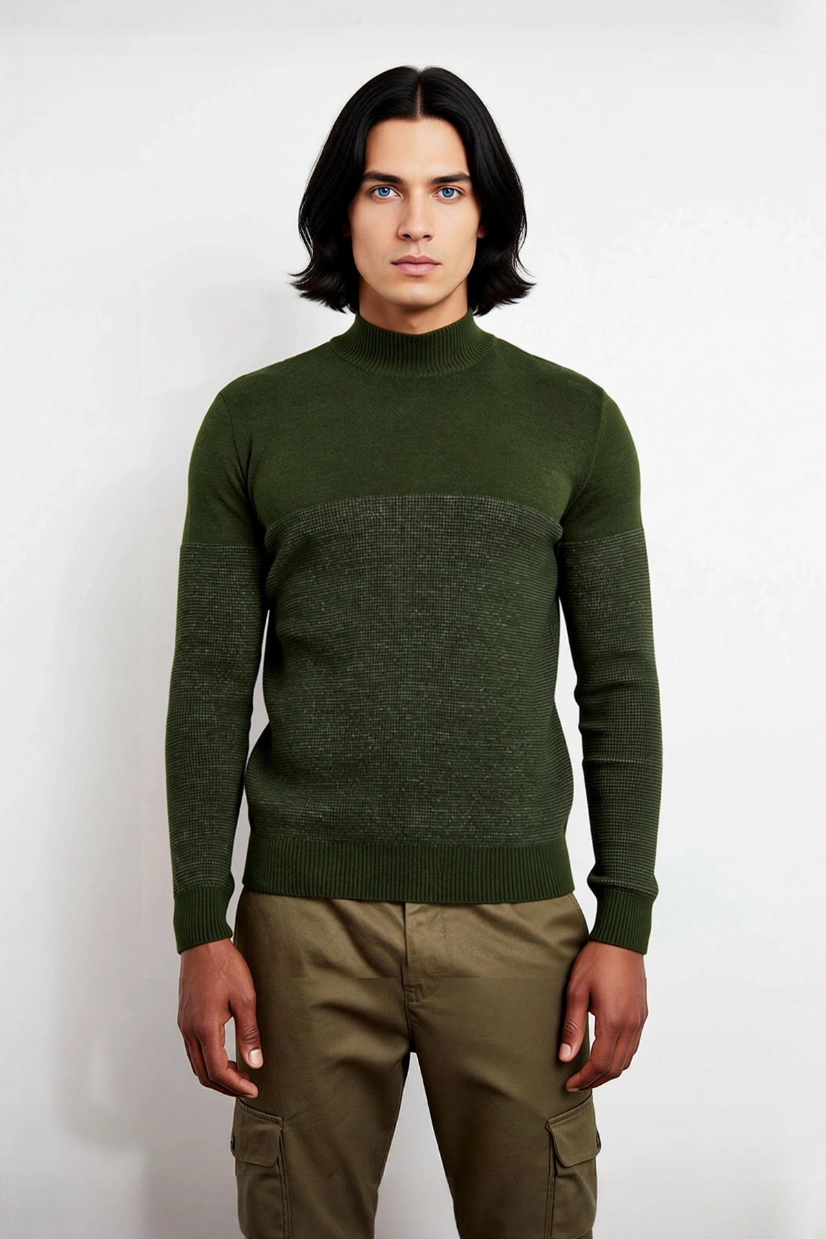 Erkek Dokulu Dik Yaka Triko Kazak Slim Fit Kesimiyle Kış Aylarına Modern Dokunuşlar Katın Kaliteli