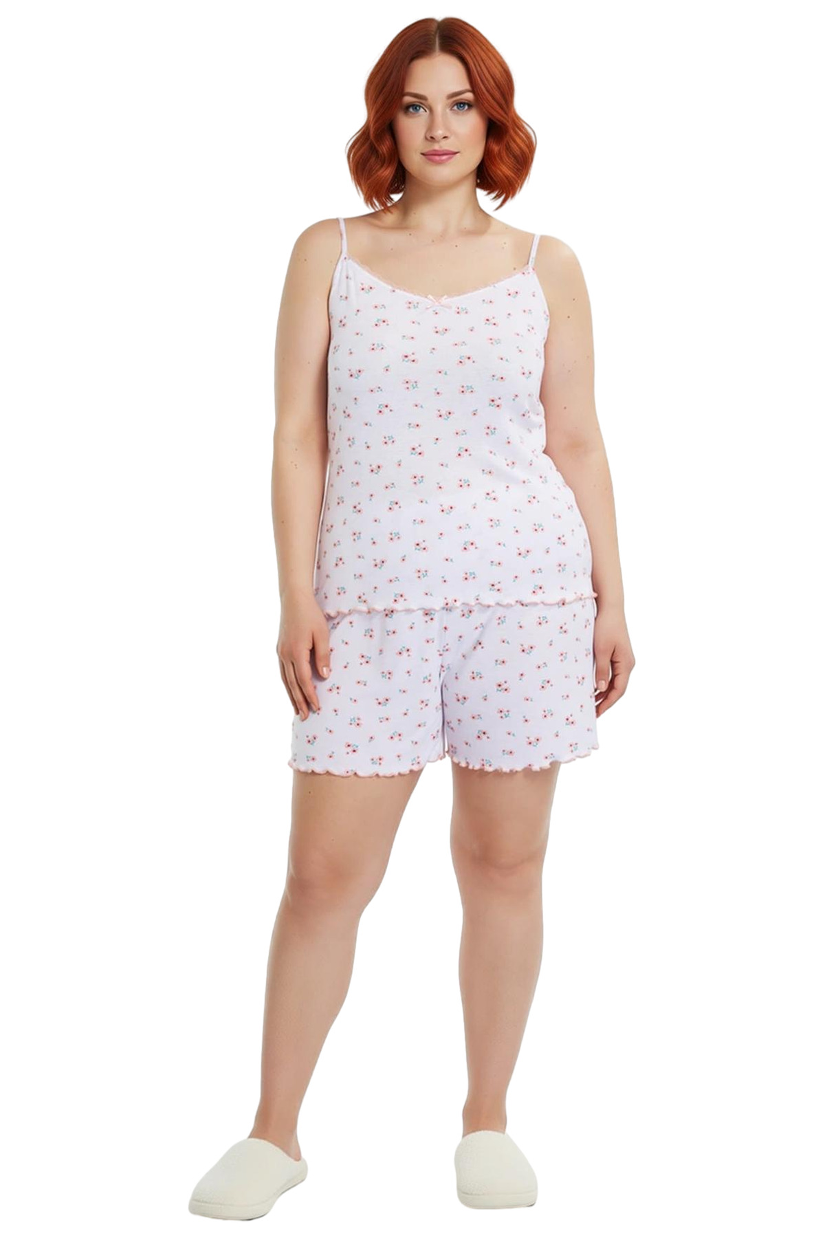 Kadın V Yaka İnce Askılı Çiçek Desenli Pijama Takımı Fonksiyonel Dayanıklı Kaliteli Modern