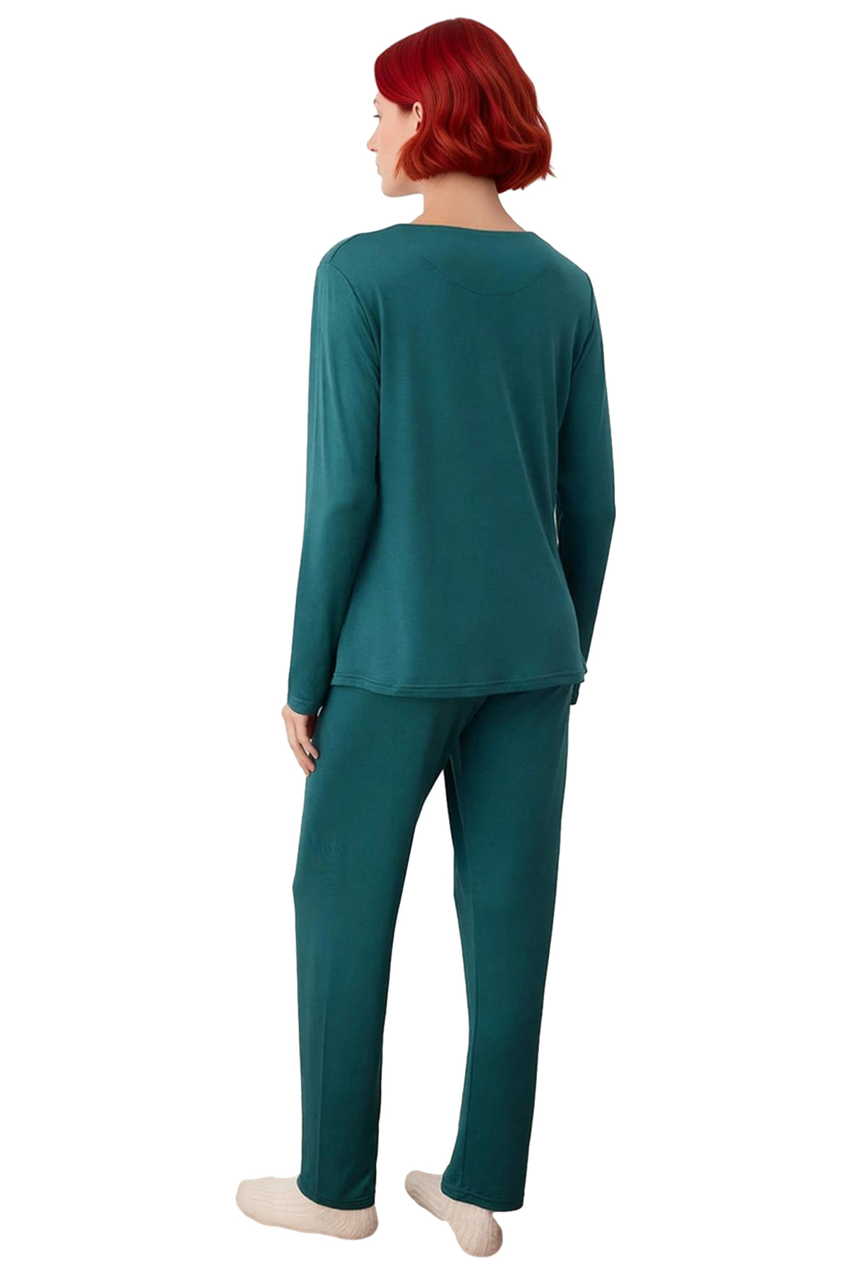 Kadın Nakışlı Bisiklet Yaka Uzun Kollu Pijama Takımı Fonksiyonel Dayanıklı Kaliteli Modern