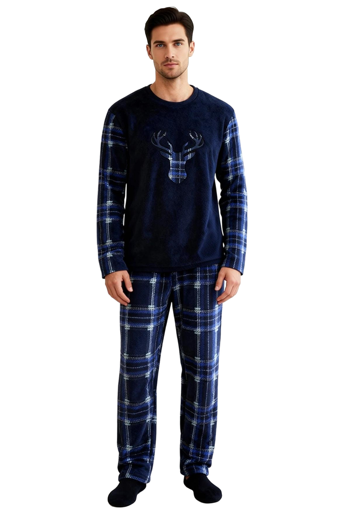 Erkek Polar Pijama Takımı Ekose Desenli Bisiklet Yaka Fonksiyonel Dayanıklı Kaliteli Rahat