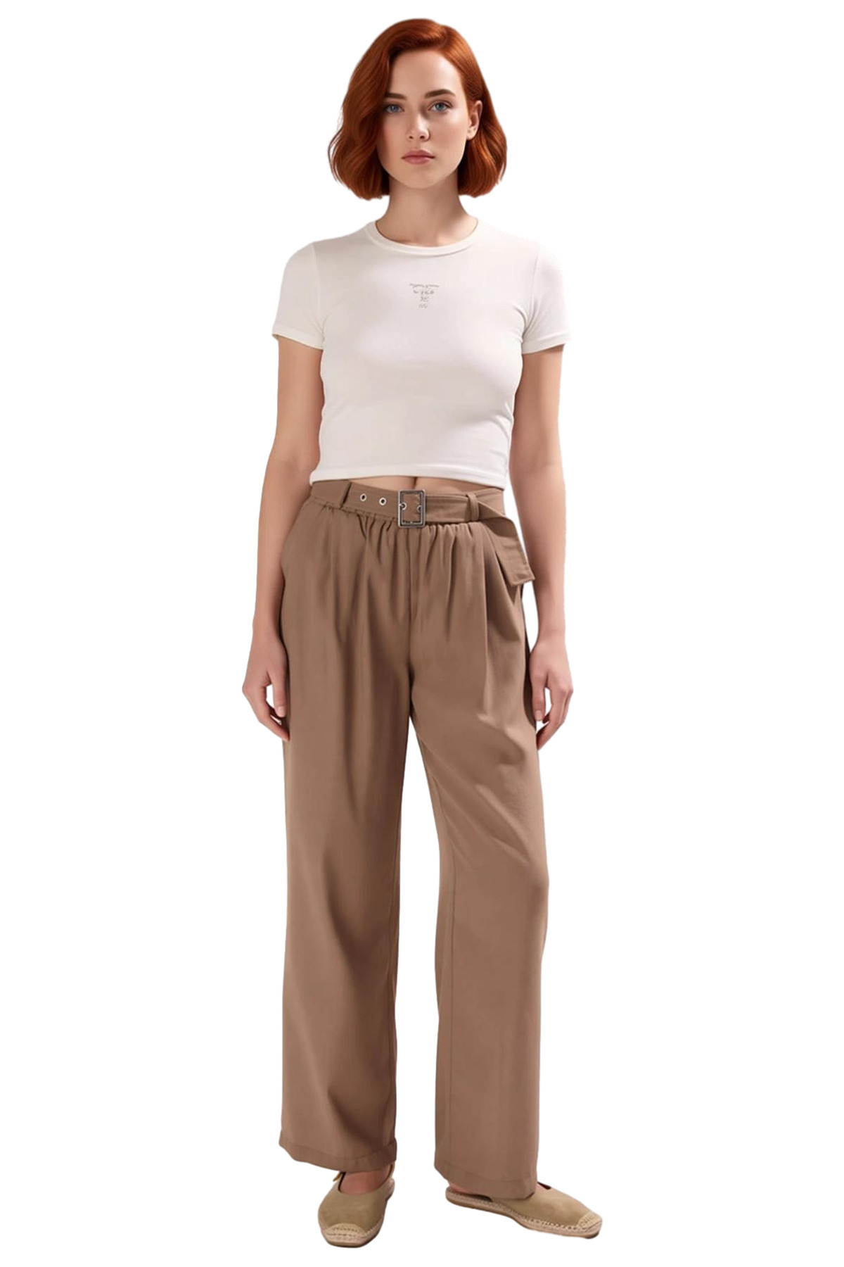 Kadın Moda Geniş Paça Wide Leg Pantolon Kemerli Yazlık Günlük Kullanım Yazlık