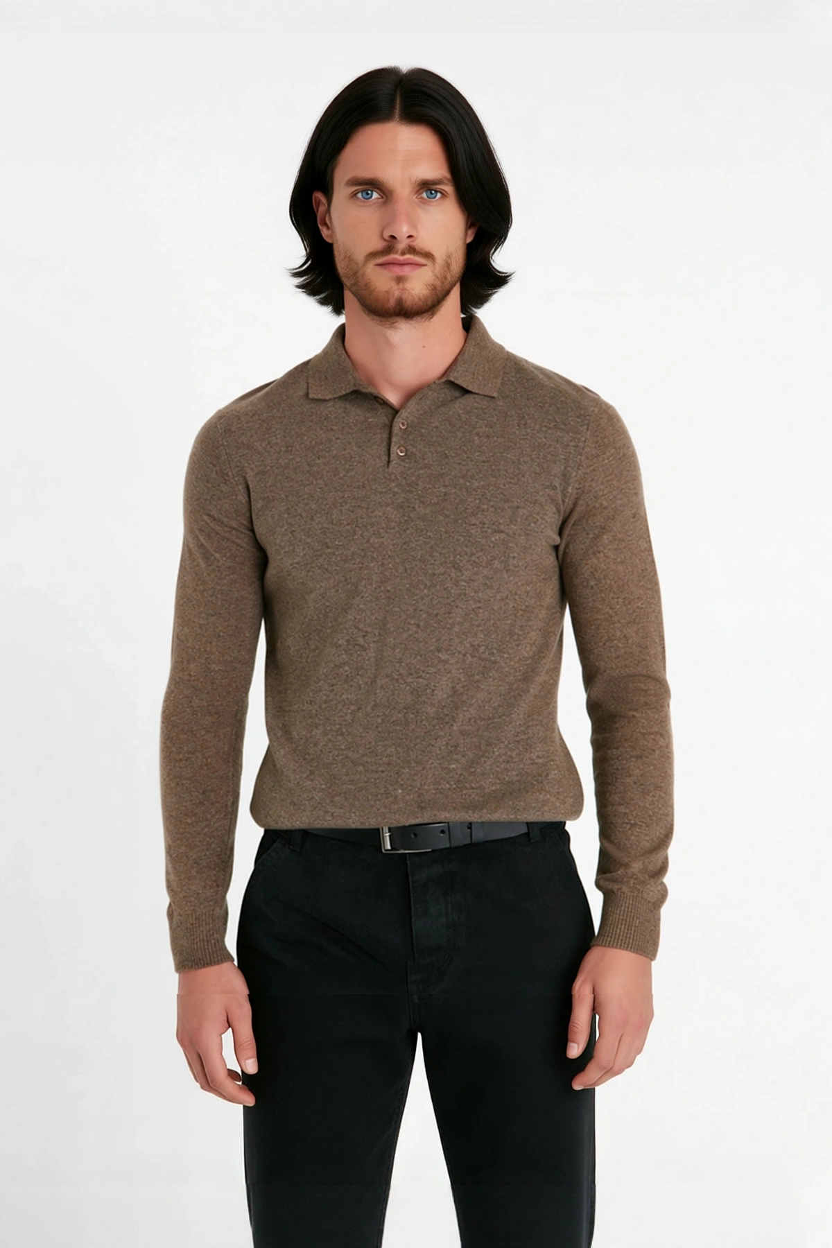 Erkek Fitted Kesim Polo Yaka Triko Kazak Uzun Kollu Smart Casual Tarzı Günlük Şıklık Sunar