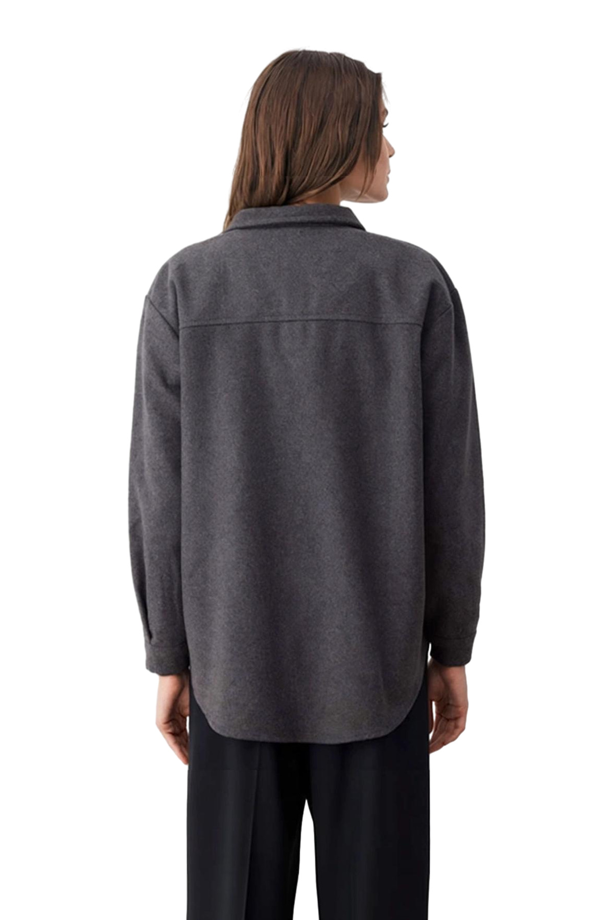 Kadın Oversize Kaşe Dokuma Gömlek Çift Cepli Fonksiyonel Dayanıklı Kaliteli Konforlu Rahat
