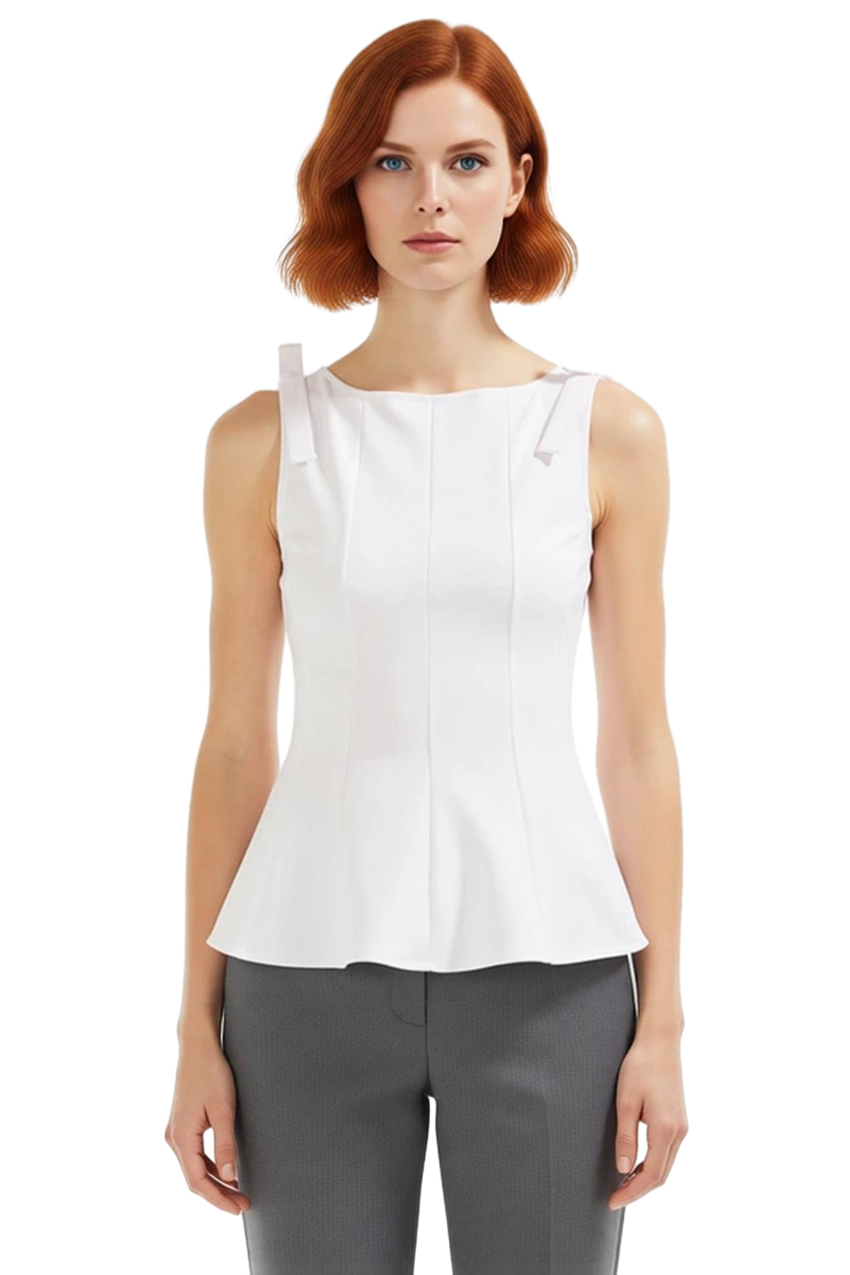 Fitted Peplum Bluz Kolsuz Bisiklet Yaka Örme Yazlık Seçkin Malzeme Yüksek Kalite