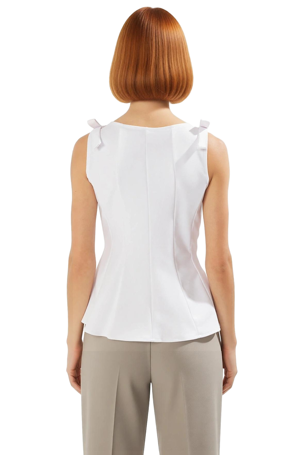 Fitted Peplum Bluz Kolsuz Bisiklet Yaka Örme Yazlık Seçkin Malzeme Yüksek Kalite