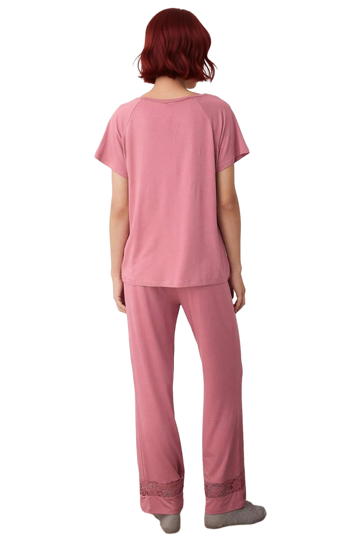 Kadın Dantel Detaylı Viskon Örme Pijama Takımı Fonksiyonel Dayanıklı Kaliteli Konforlu Şık