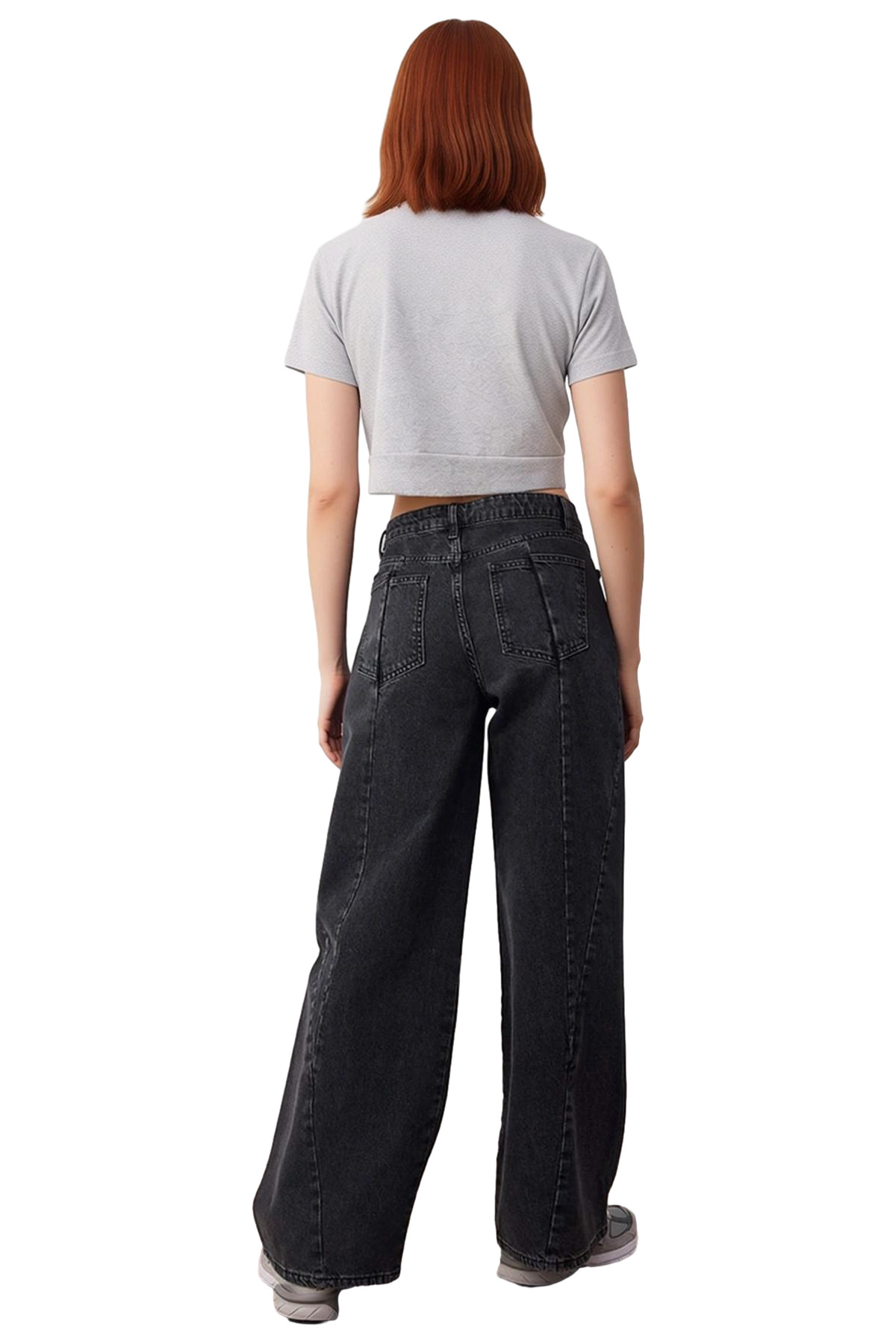 Kadın Dikiş Detaylı Geniş Paça Denim Pantolon Fonksiyonel Dayanıklı Kaliteli Konforlu Spor