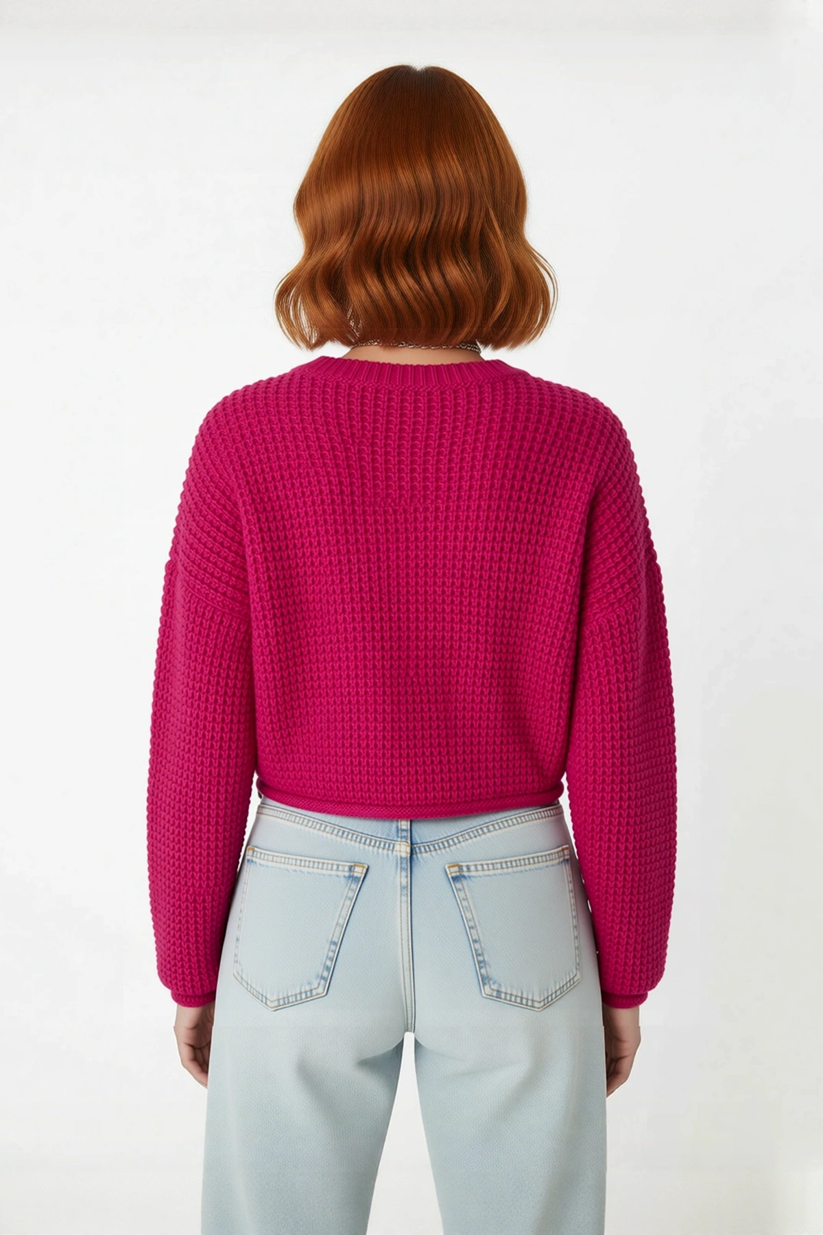 Kadın Oversize Super Crop Bisiklet Yaka Akrilik Triko Kazak Kış Günleri İçin İdeal Uzun Kollu Model