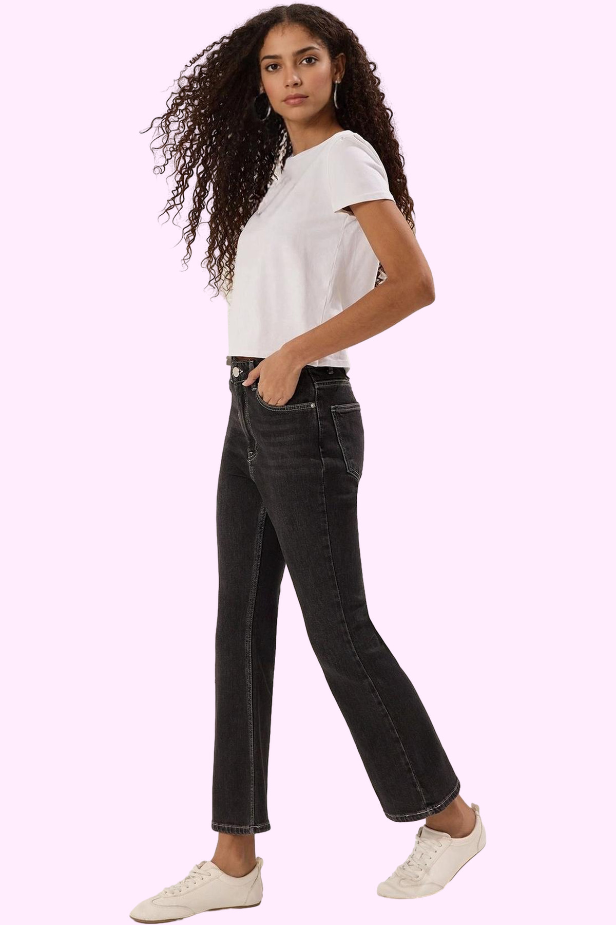 Kadın Moda Crop Flare Jean Normal Bel Uzun Boy Comfort Dokuma Günlük Kullanım Dayanıklı Malzeme