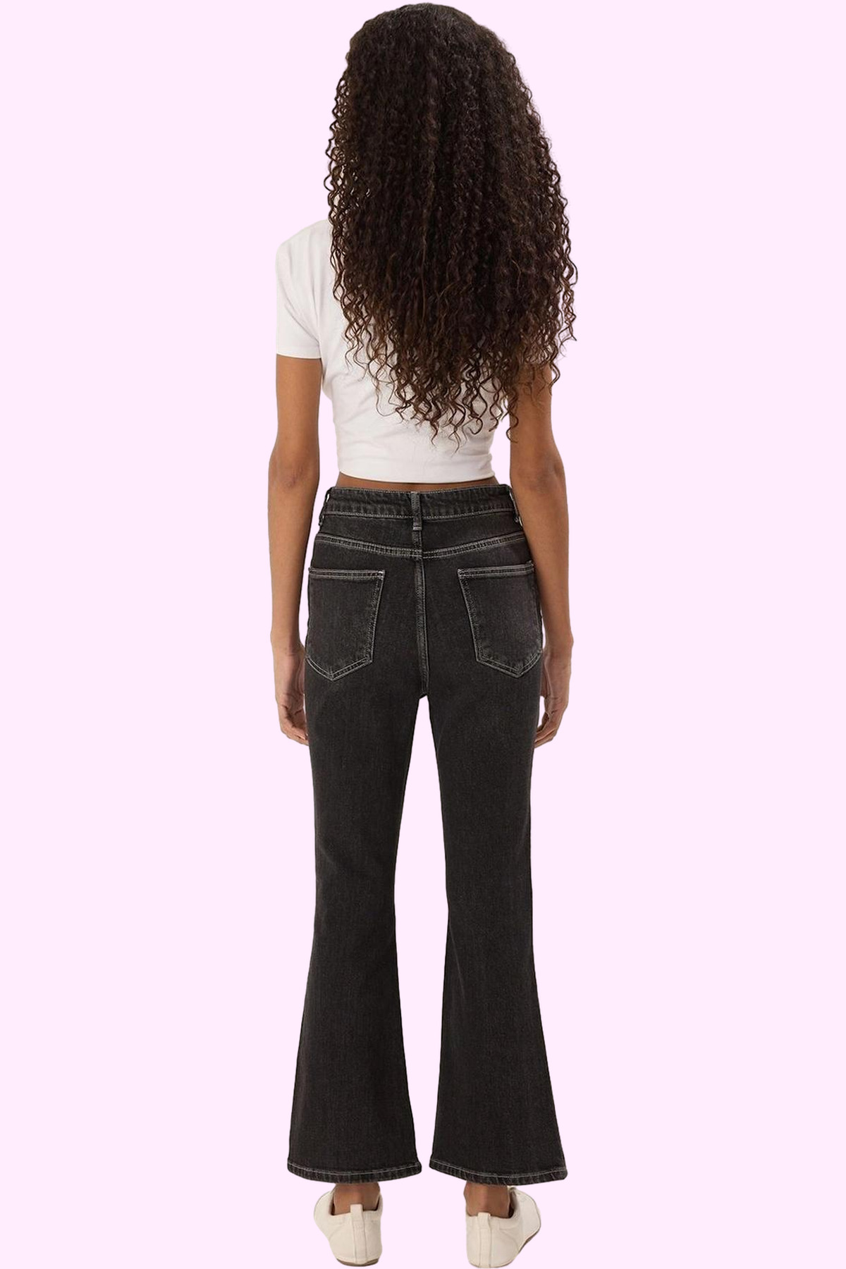 Kadın Moda Crop Flare Jean Normal Bel Uzun Boy Comfort Dokuma Günlük Kullanım Dayanıklı Malzeme