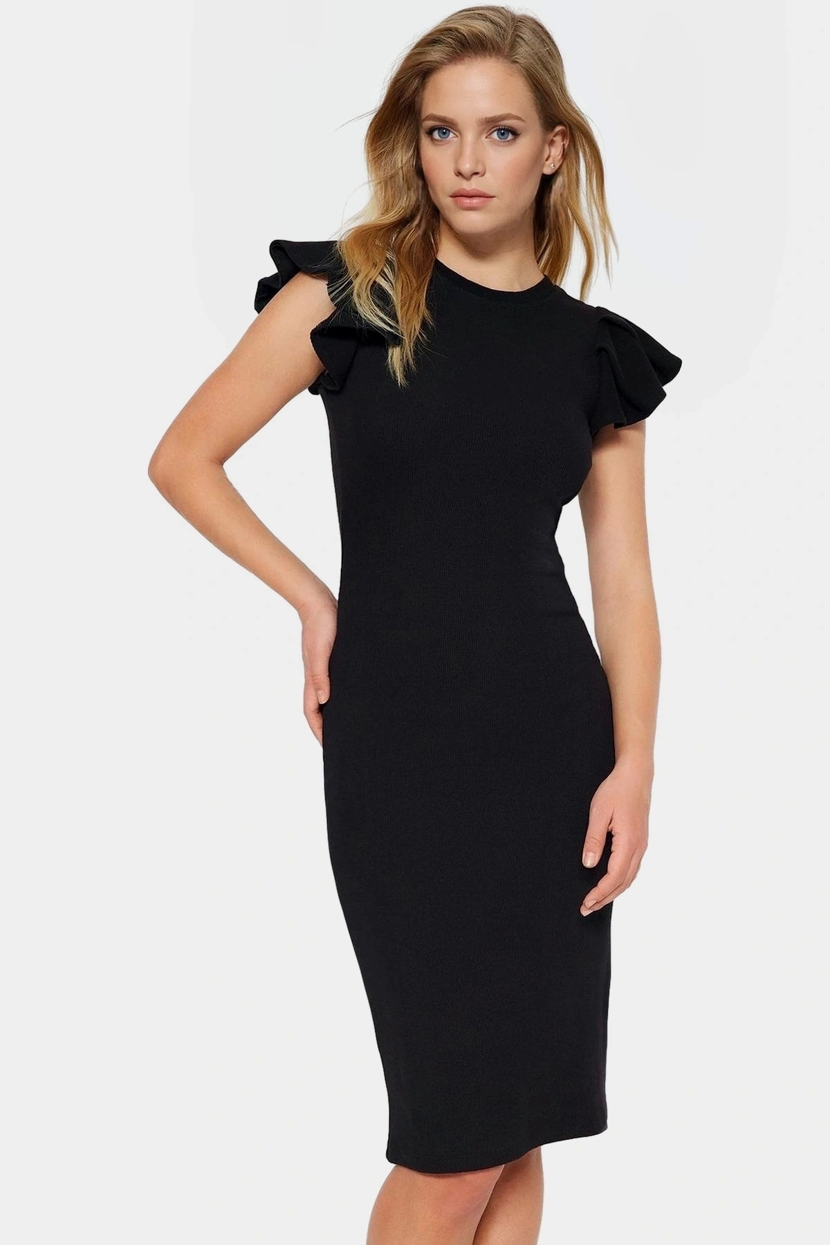 Kadın Bodycon Midi Elbise Volanlı Kollu Rahat Günlük Tasarım Hafta Sonu Yaz Aylarının Vazgeçilmezi