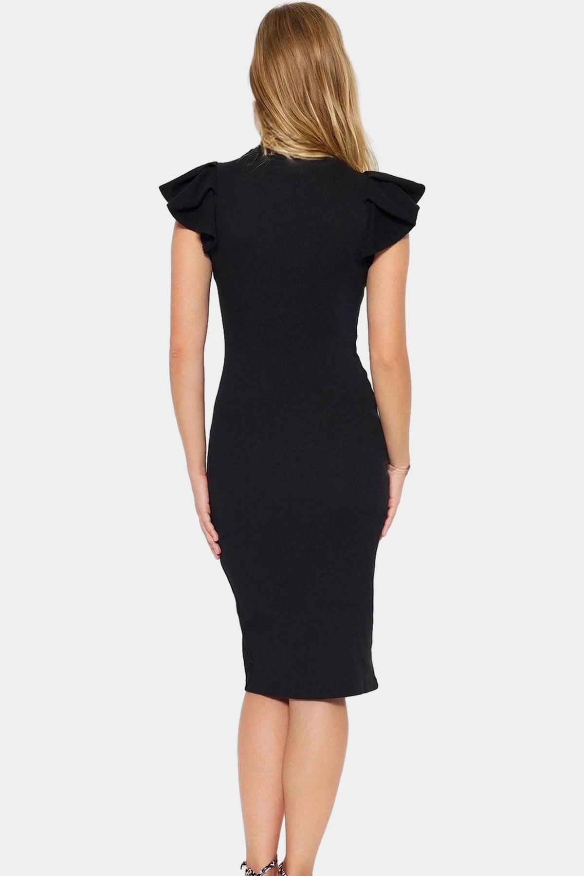 Kadın Bodycon Midi Elbise Volanlı Kollu Rahat Günlük Tasarım Hafta Sonu Yaz Aylarının Vazgeçilmezi